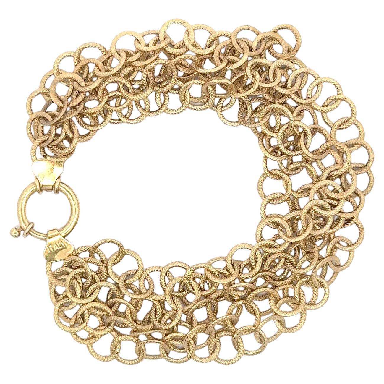 Bracelet italien à maillons texturés multi-rangs en or jaune 14 carats 8,8 grammes 7,25
