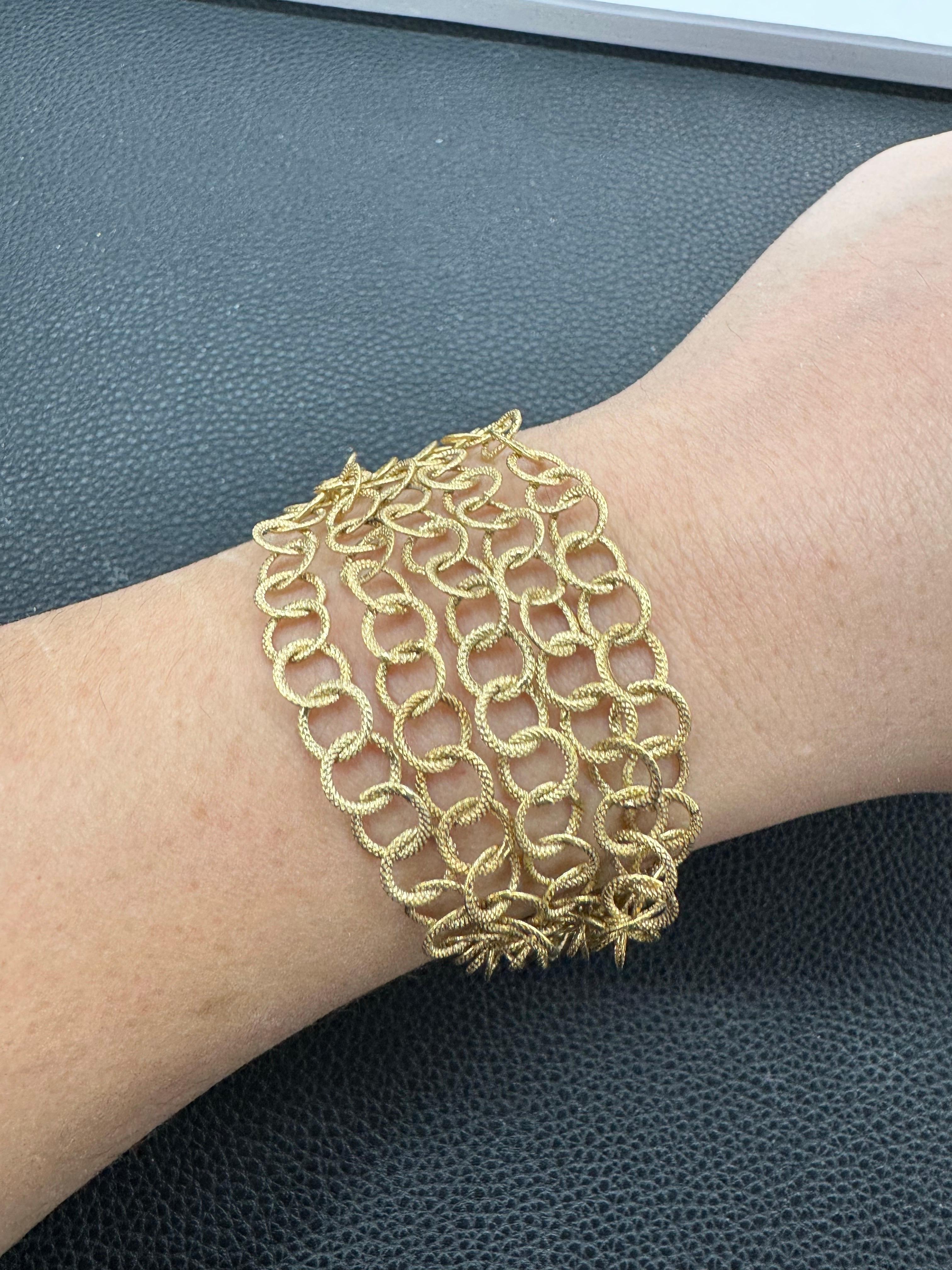 Bracelet italien à maillons texturés multi-rangs en or jaune 14 carats 8,8 grammes 7,25