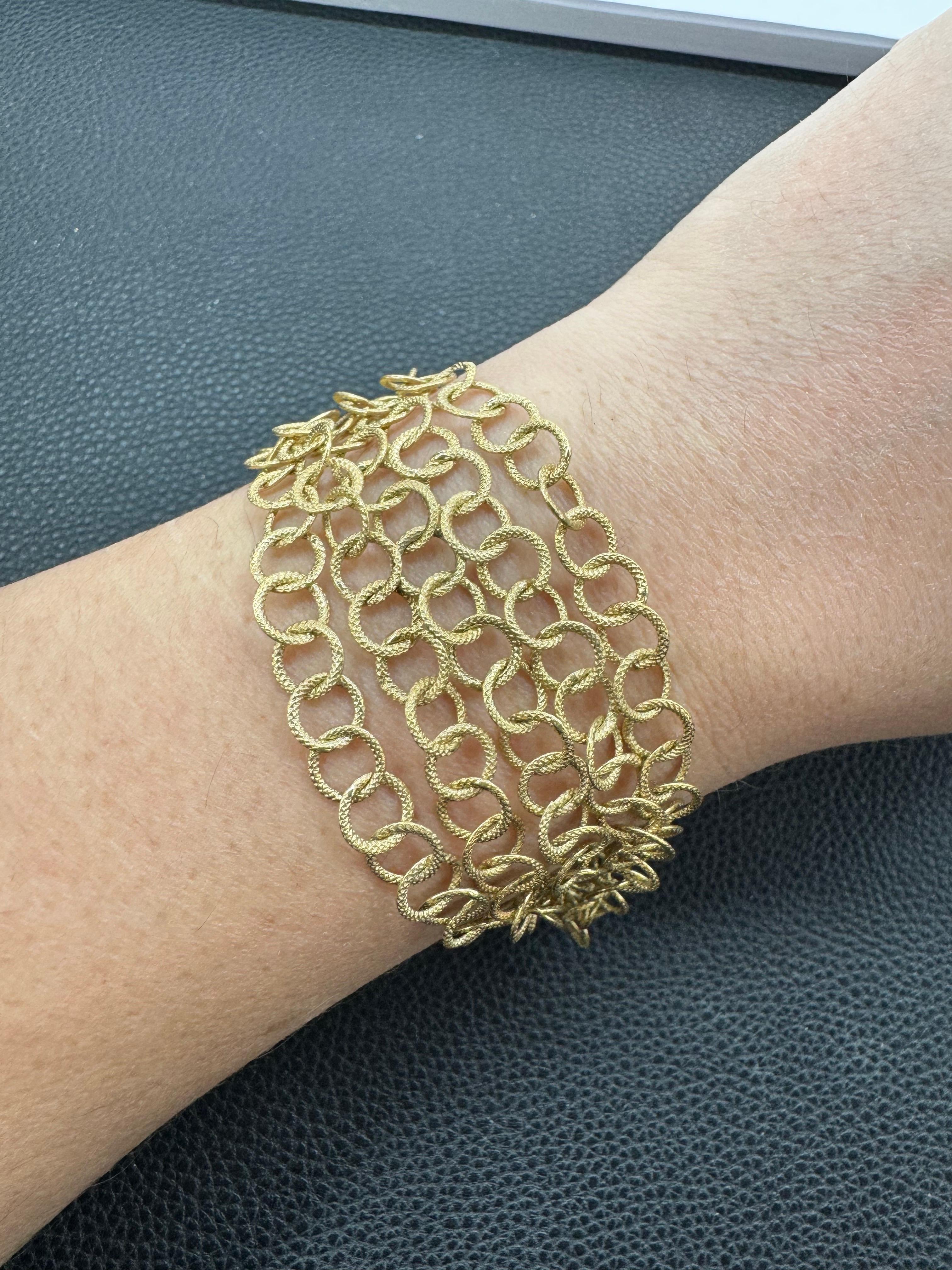 Bracelet italien à maillons texturés multi-rangs en or jaune 14 carats 8,8 grammes 7,25