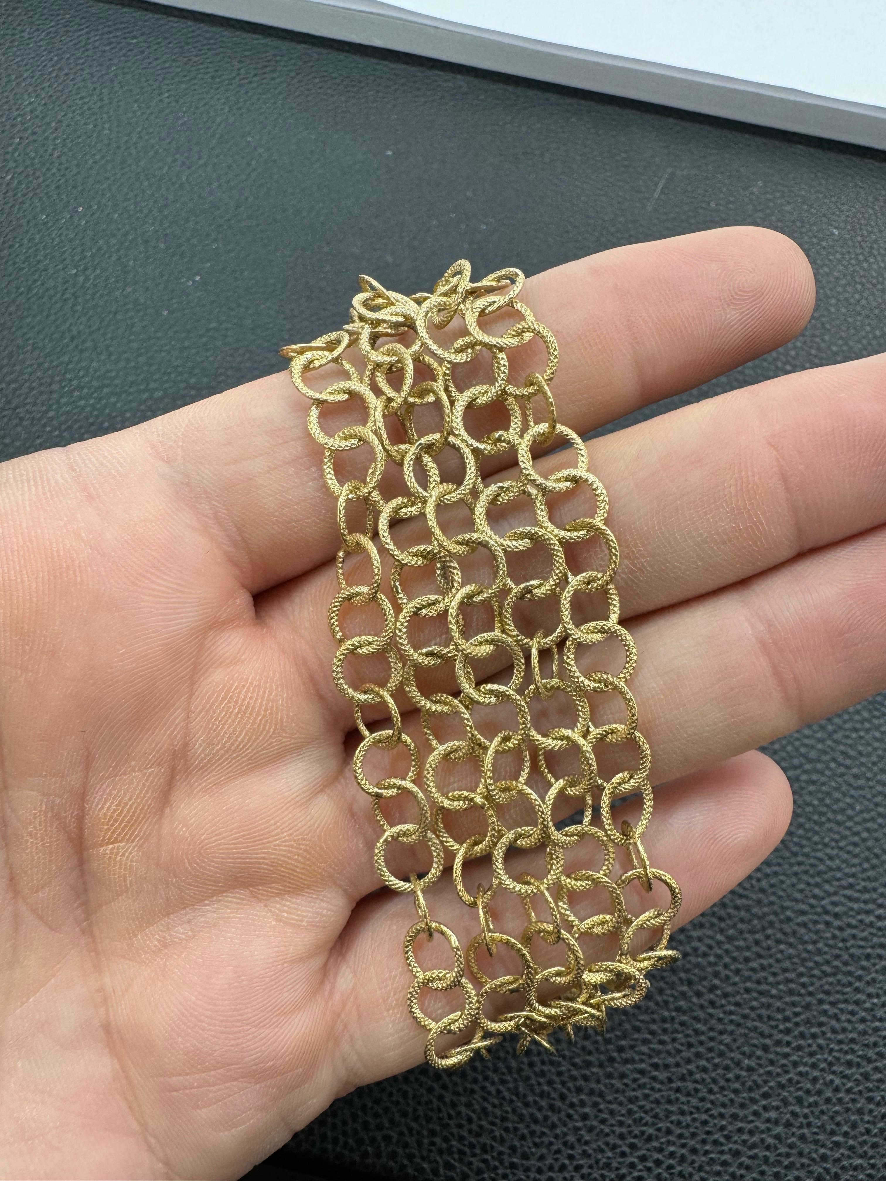 Bracelet italien à maillons texturés multi-rangs en or jaune 14 carats 8,8 grammes 7,25