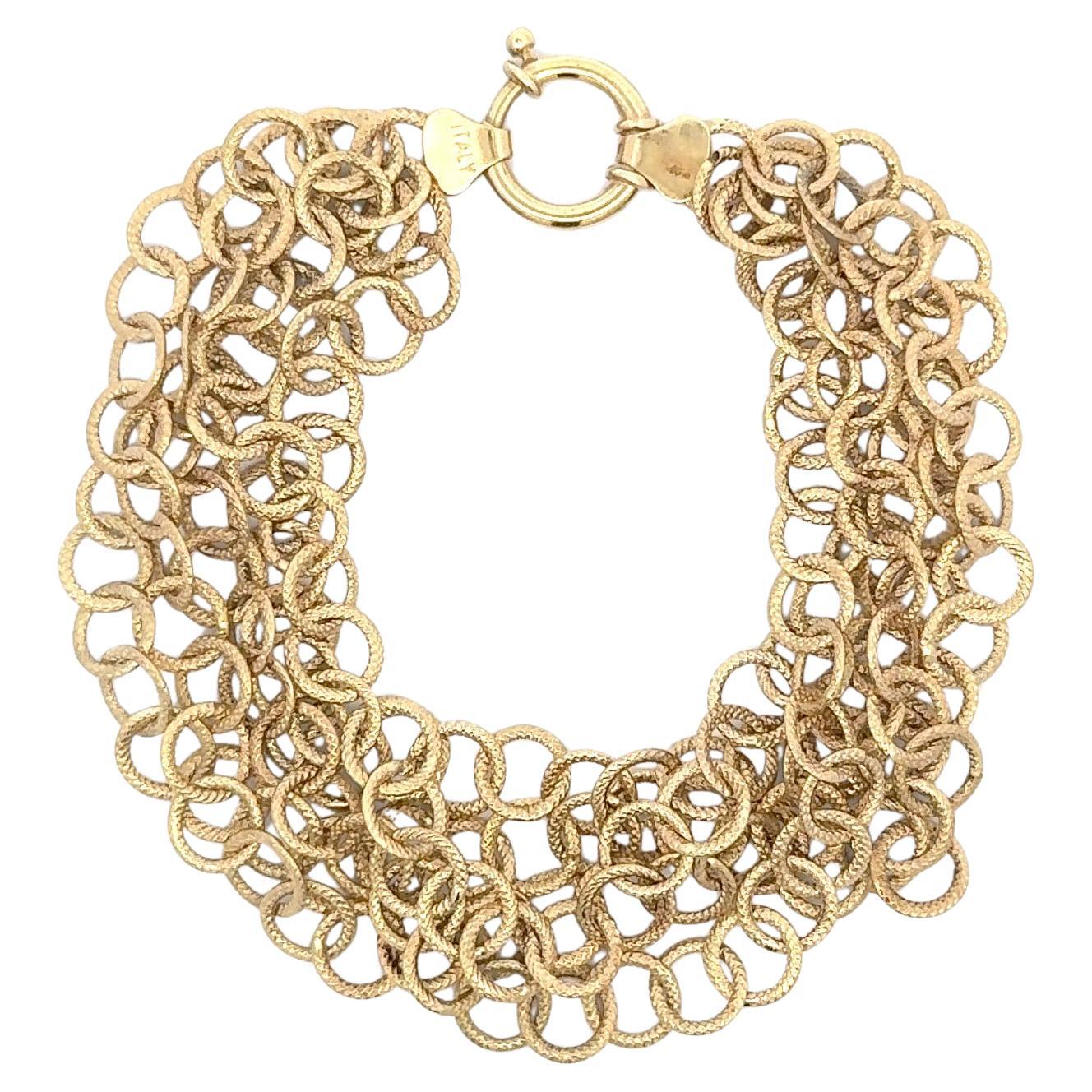Italian Multi Strand Textured Link Bracelet 14 Karat Yellow Gold 8.8 Grams 7.25"