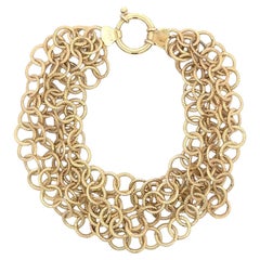 Italian Multi Strand Textured Link Bracelet 14 Karat Yellow Gold 8.8 Grams 7.25"