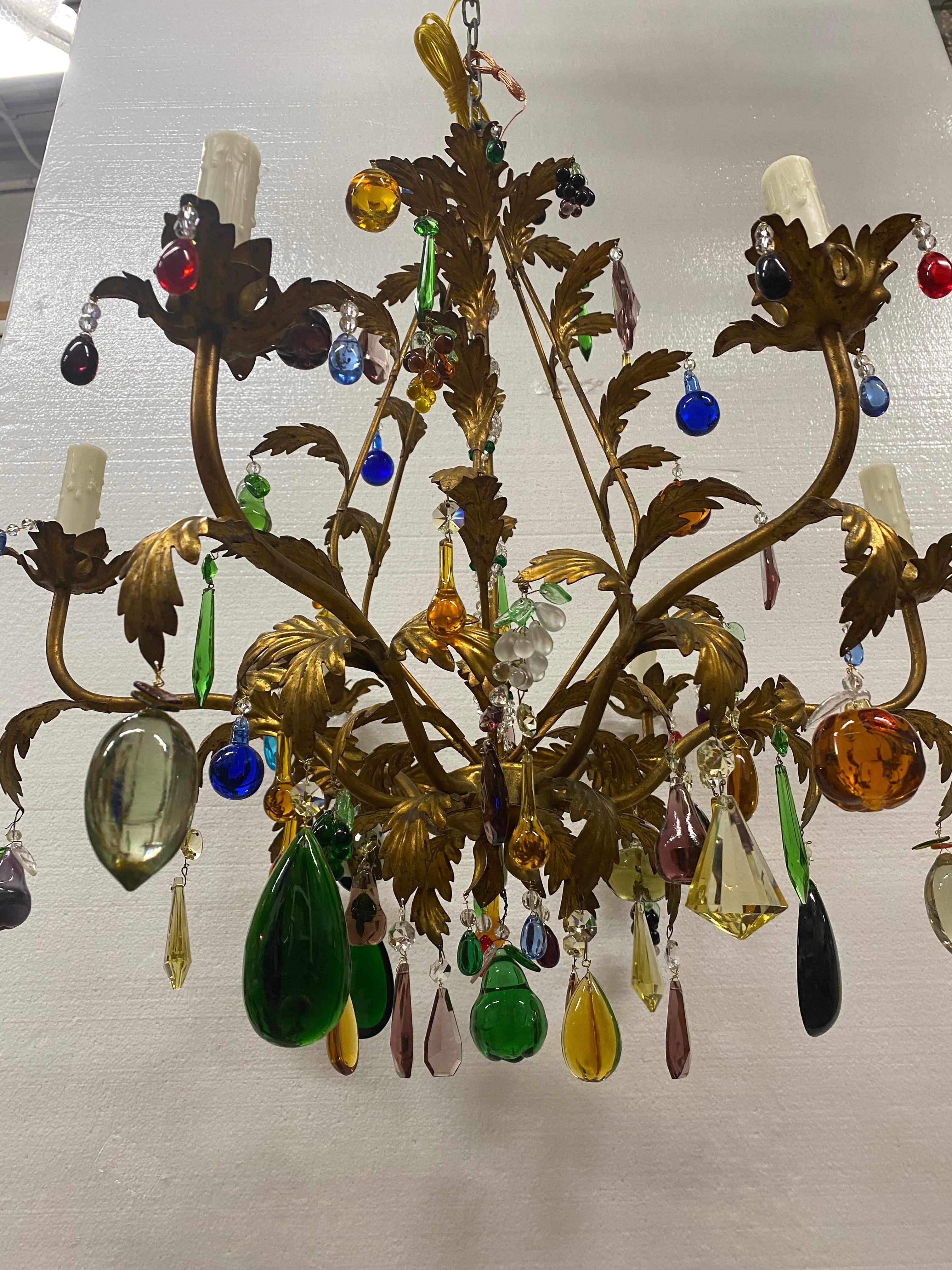 Plated Italian Multi-Color Fruit Chandelier For Sale