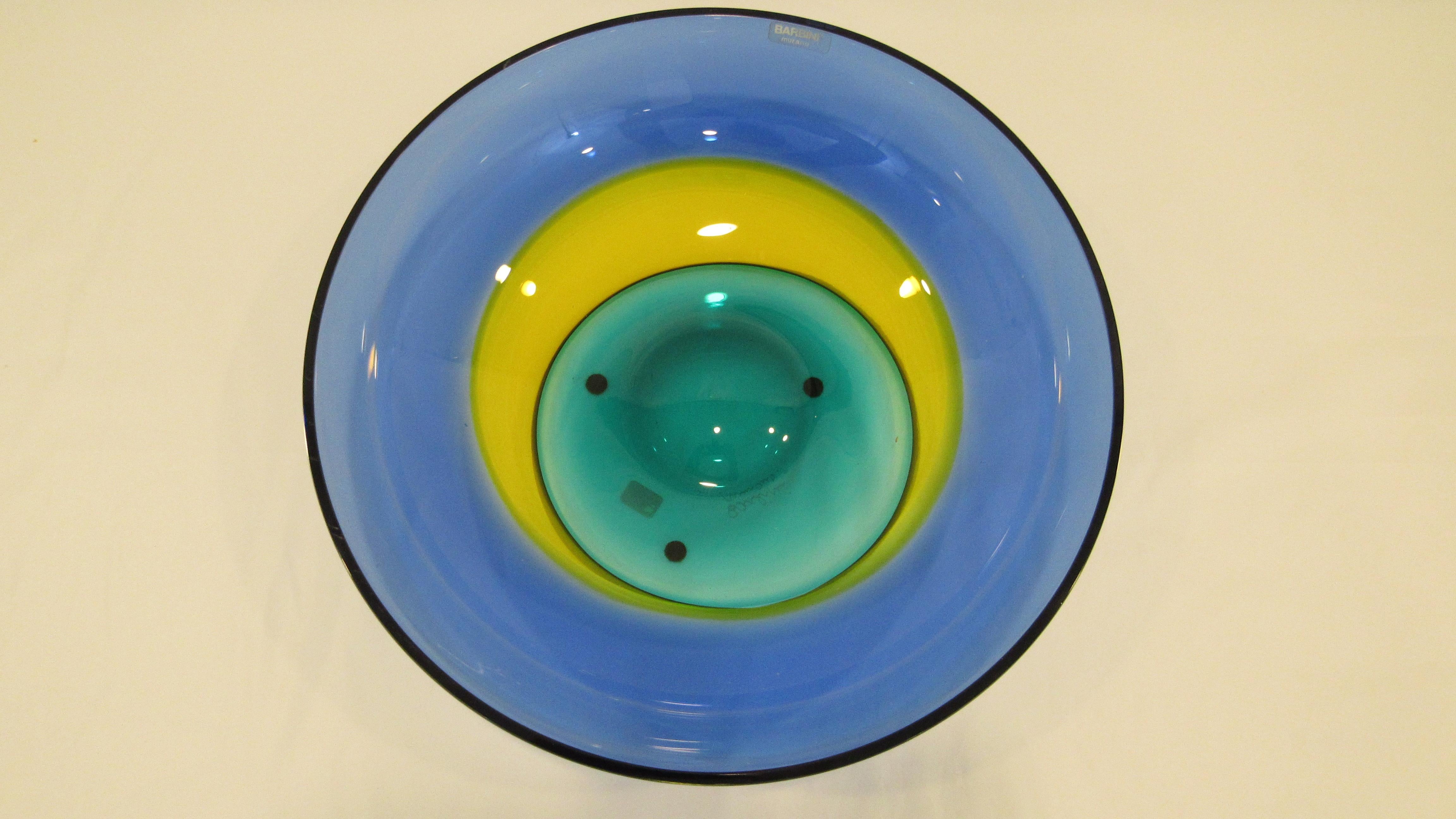 Italian multi-color Murano glass bowl by Barbini offered for sale is a hand blown multi-color Murano glass bowl by Barbini of Italy. The bowl is new and unused and retains the original Barbini label. Alfredo Barbini, a glass artist born in 1912 on