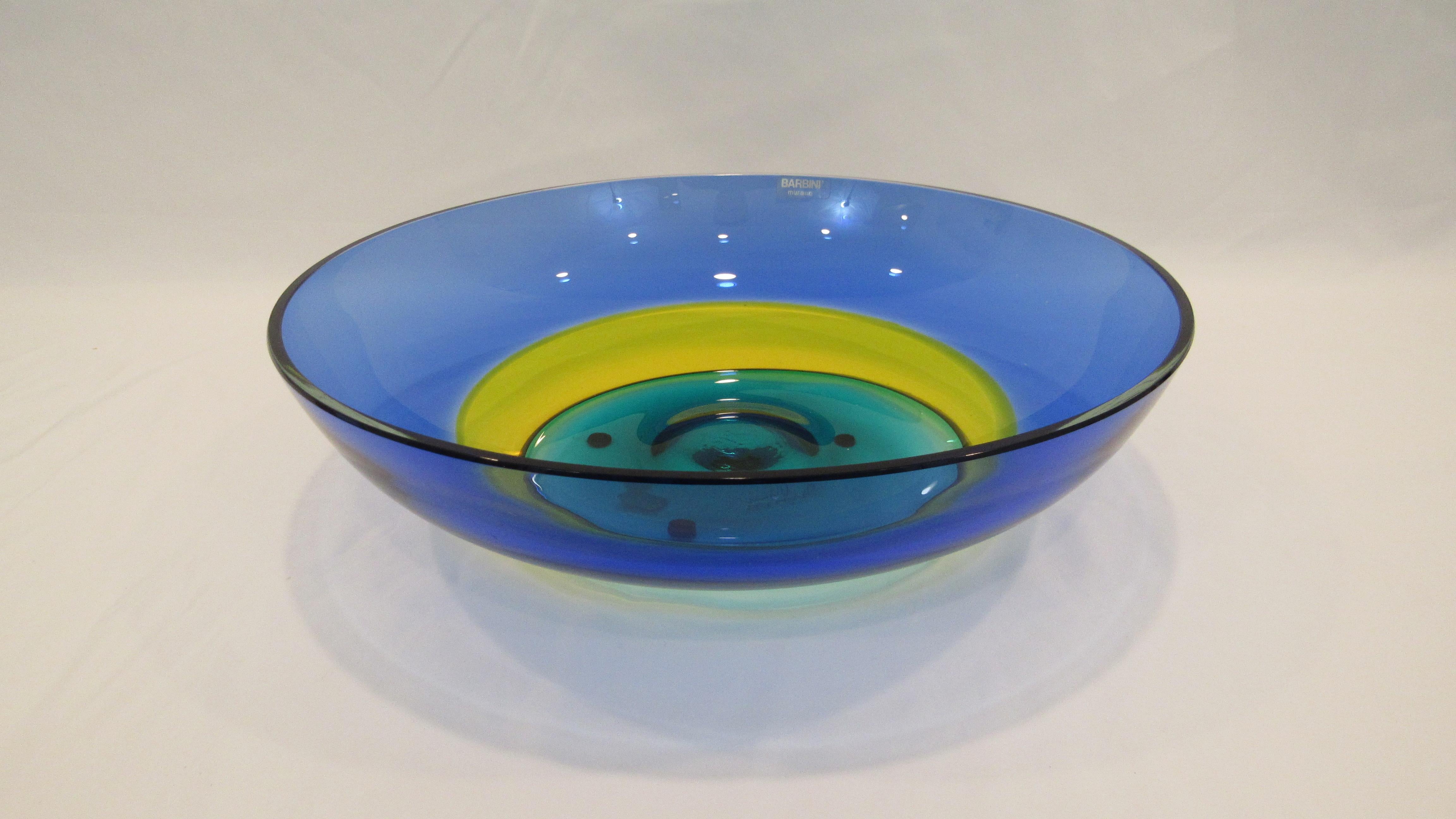 Late 20th Century Italian Multi-Color Murano Glass Bowl by Barbini For Sale