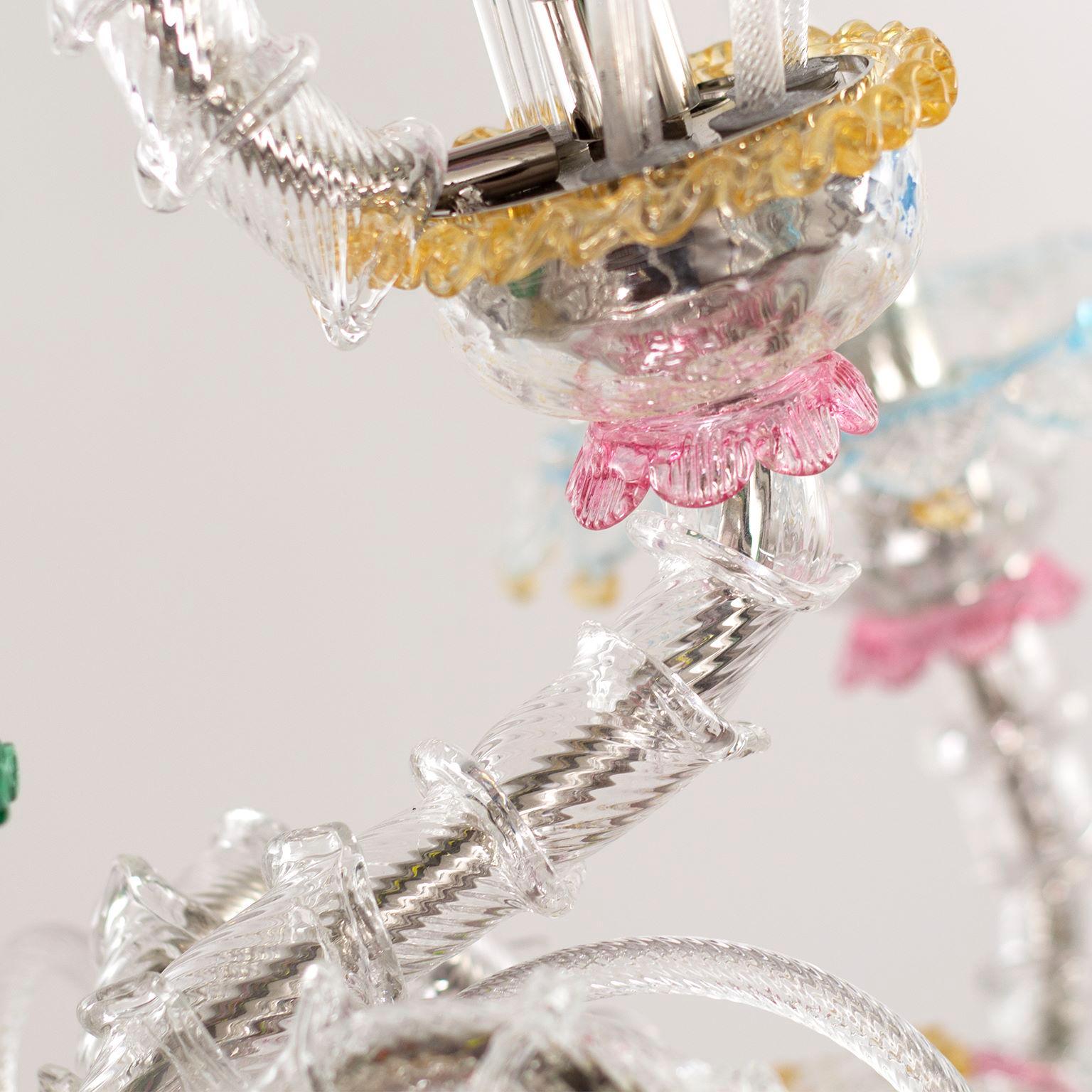Lampadario italiano multicolore Rezzonico a 6 bracci in vetro di Murano di Multiforme in vendita 11