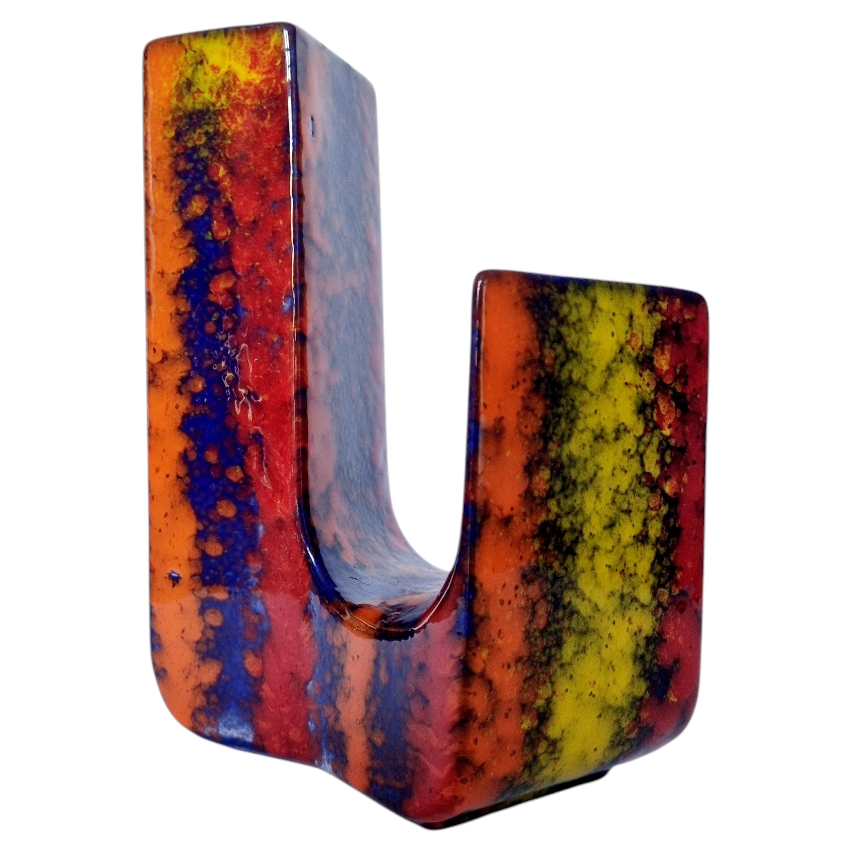 Italian Multicolored Ceramic Vase by Roberto Rigon for Bertoncello, Italy 70s