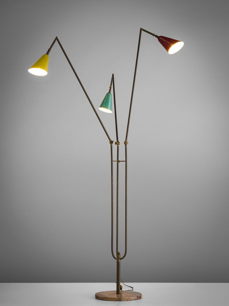 Italian Multicolored Floor Lamp with Brass and Marble For Sale at 1stDibs