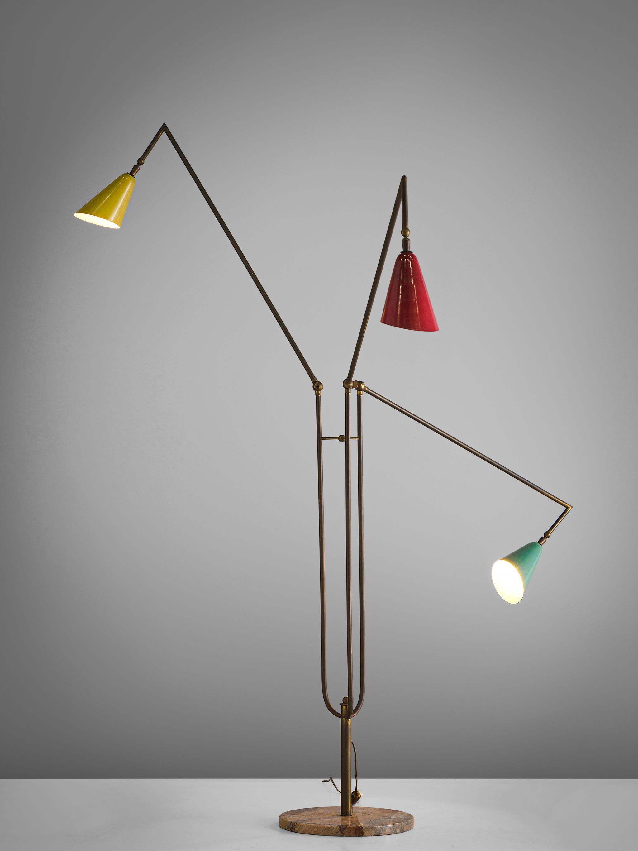 Mid-Century Modern Italian Multicolored Floor Lamp with Brass and Marble