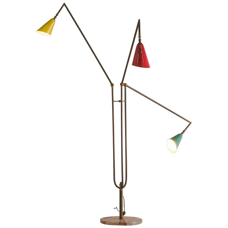 Italian Multicolored Floor Lamp with Brass and Marble For Sale at 1stDibs