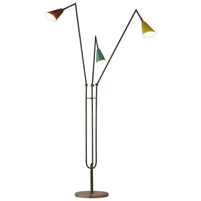 Italian Multicolored Floor Lamp With Brass And Marble For Sale At