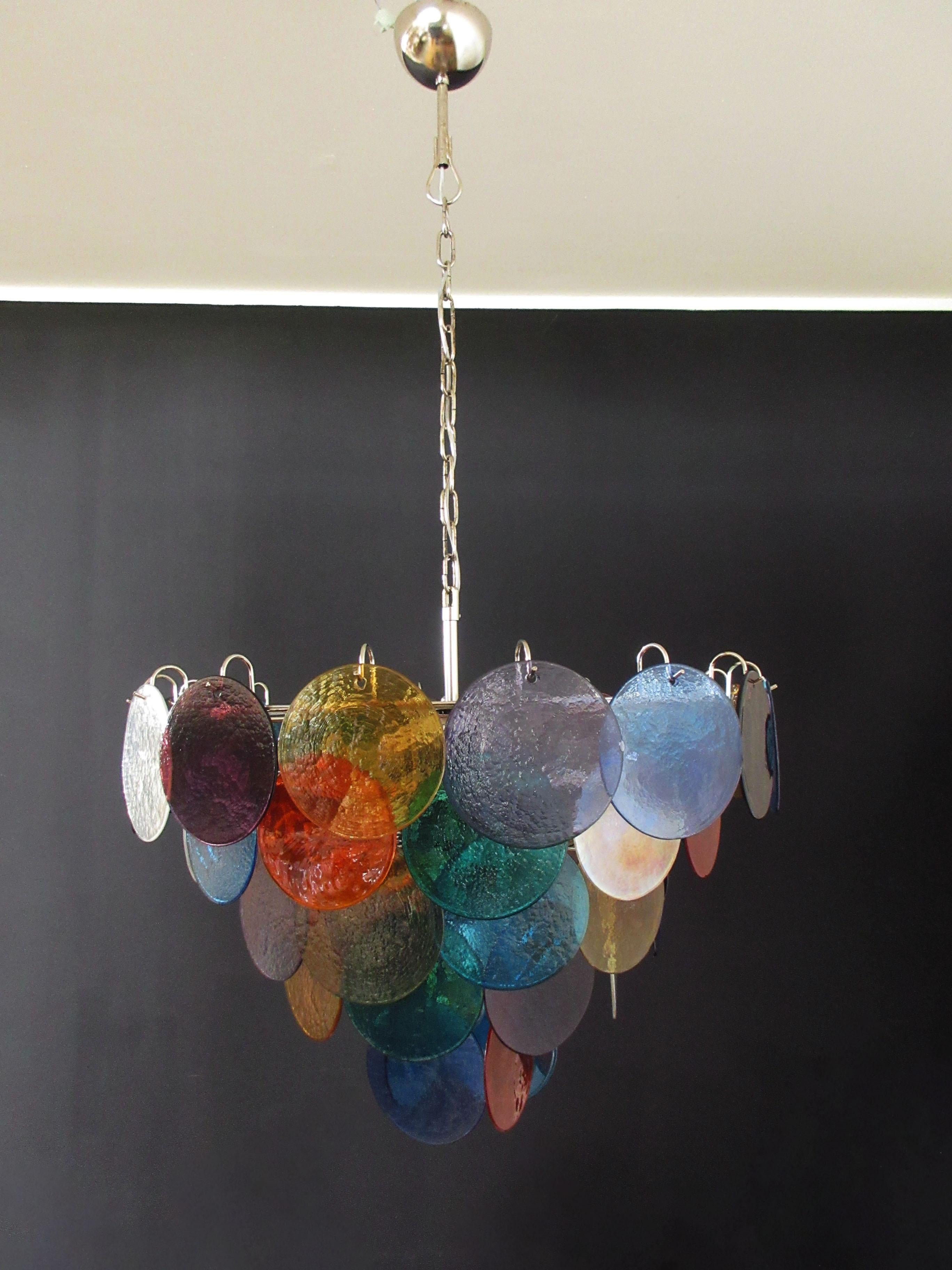  Italian Multicolored Glass Disks Chandelier, Murano For Sale 7