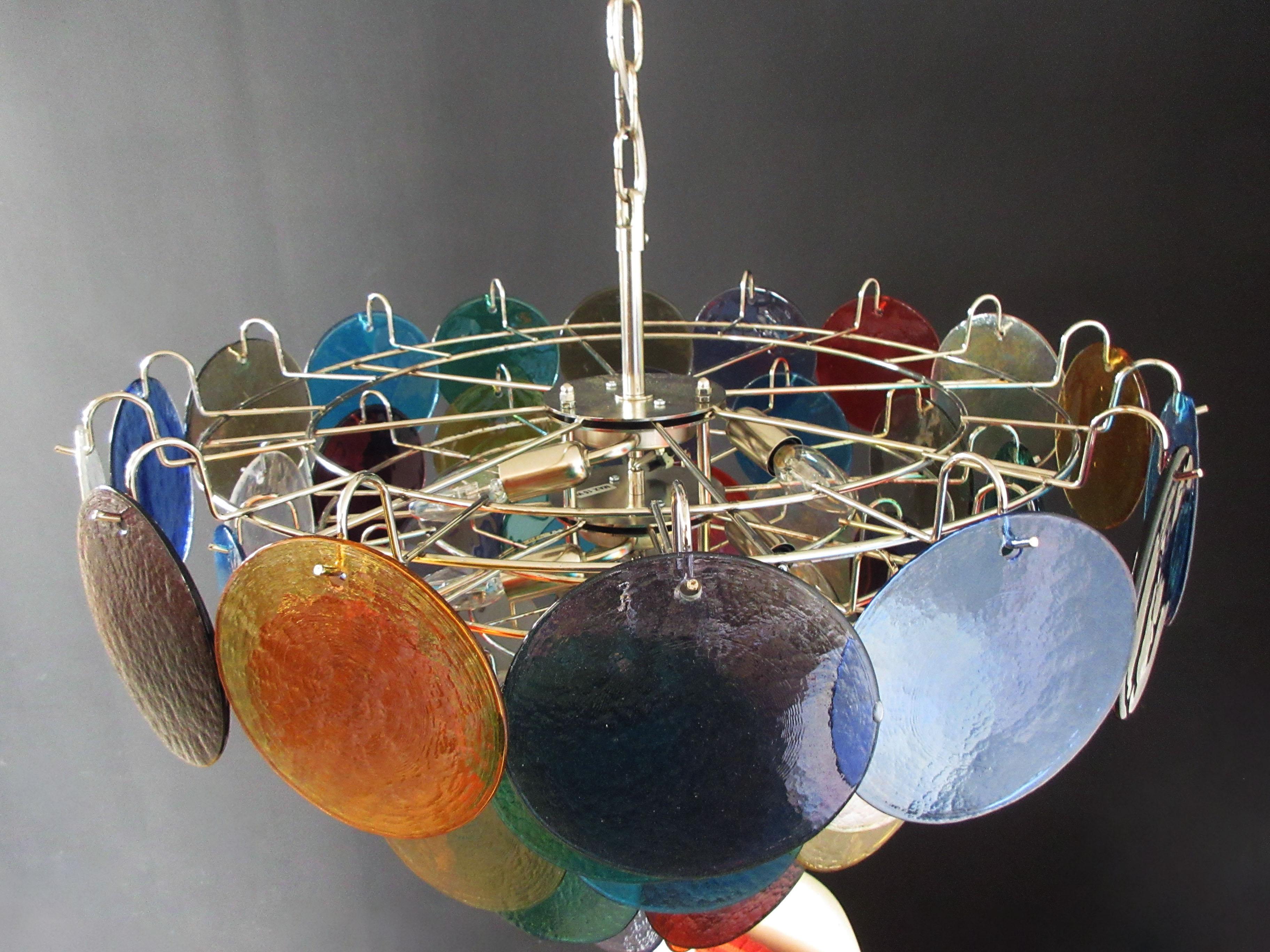  Italian Multicolored Glass Disks Chandelier, Murano For Sale 8