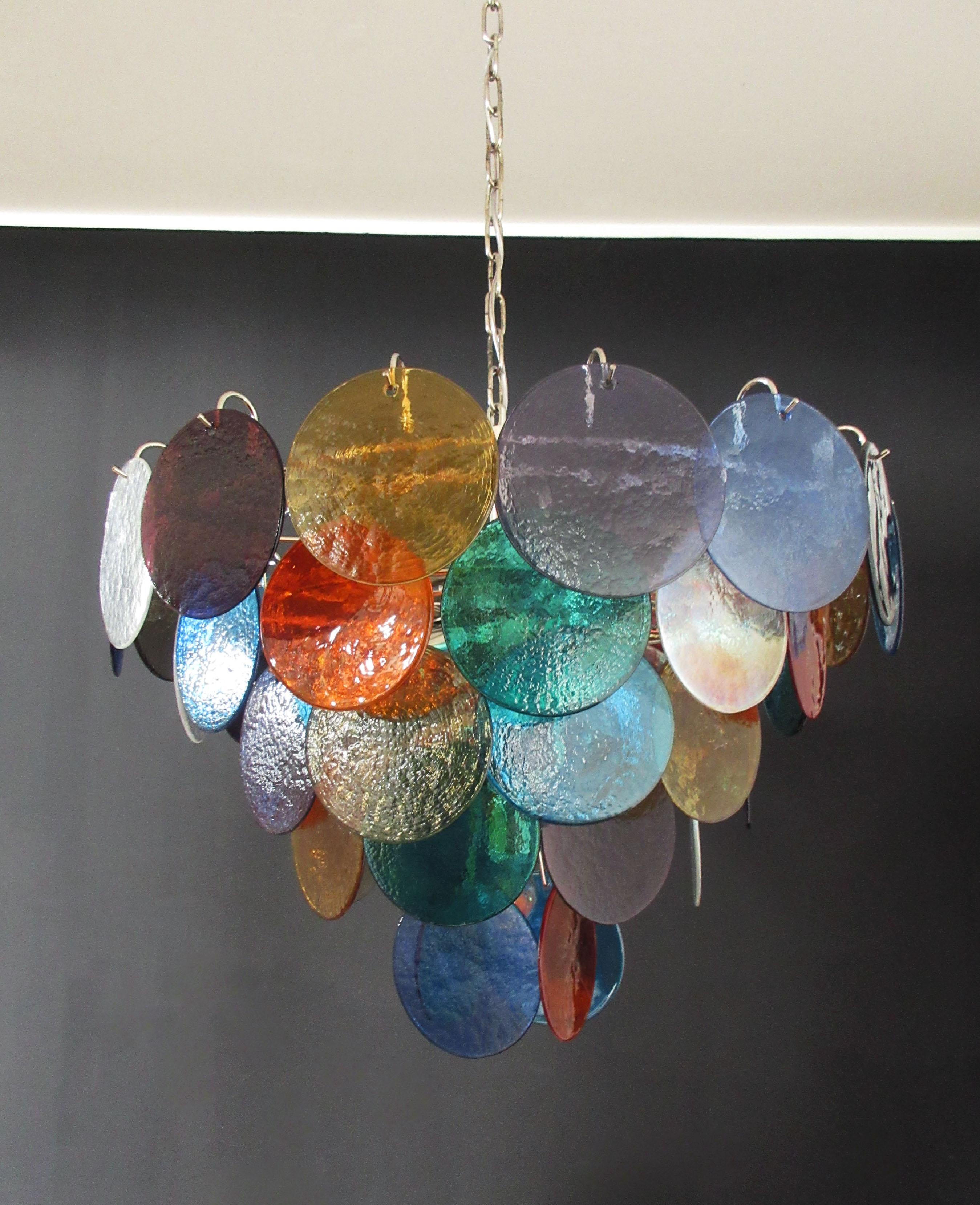  Italian Multicolored Glass Disks Chandelier, Murano For Sale 12