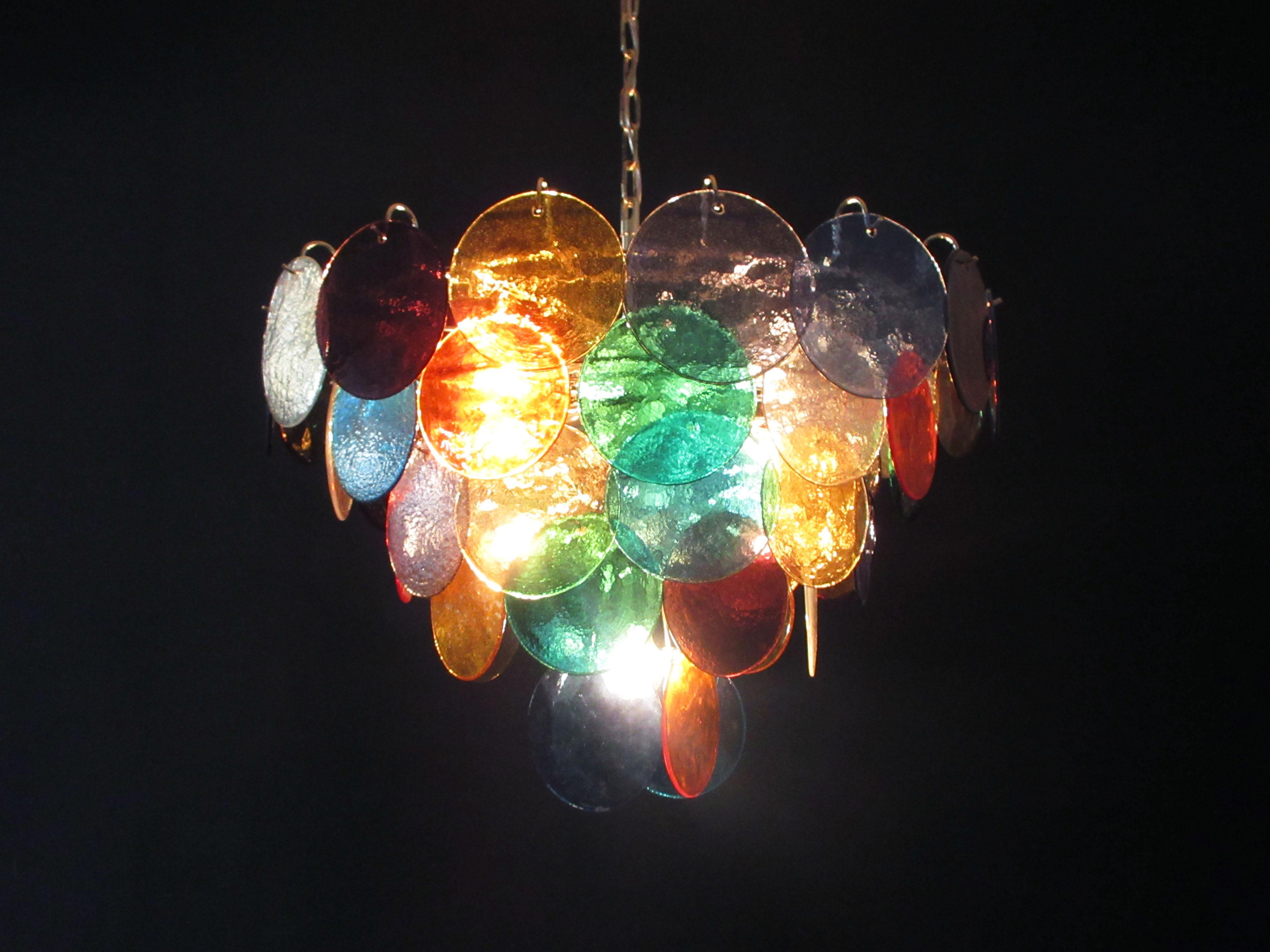  Italian Multicolored Glass Disks Chandelier, Murano For Sale 13