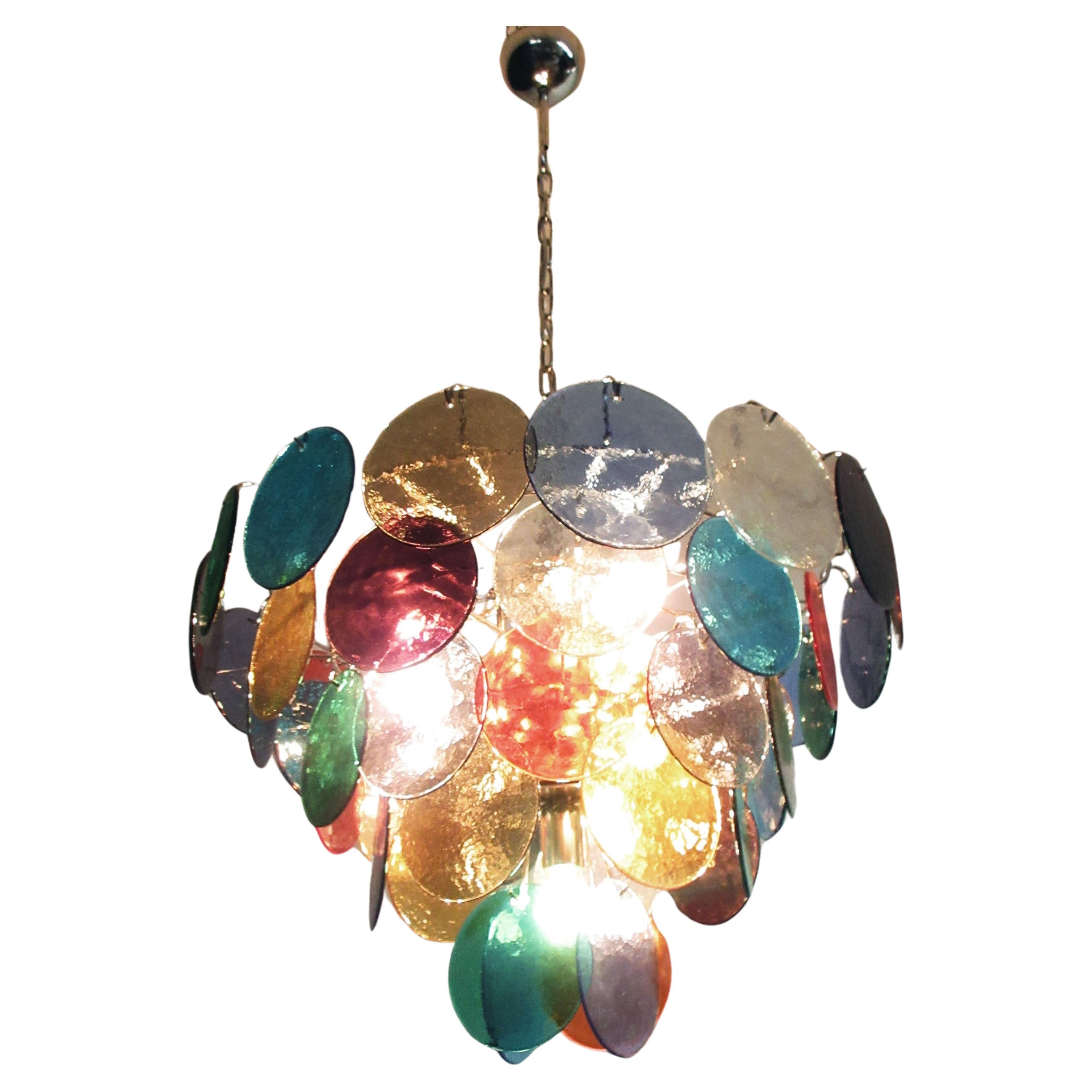  Italian Multicolored Glass Disks Chandelier, Murano In Excellent Condition For Sale In Budapest, HU