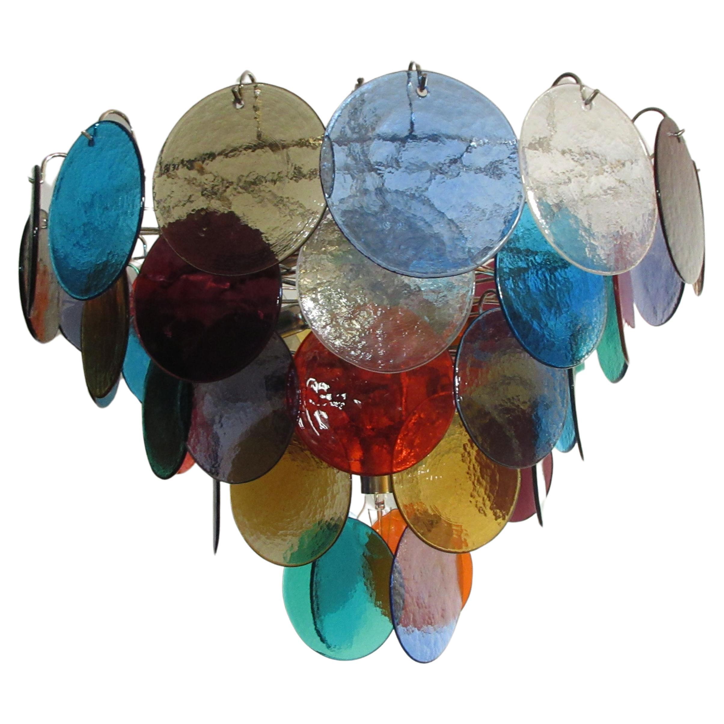  Lustre italien à disques en verre multicolore, Murano