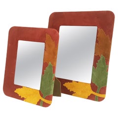 Italian Multicolored Leather, Velvet & Glass 1980-1990s Picture Frames, Set of 2