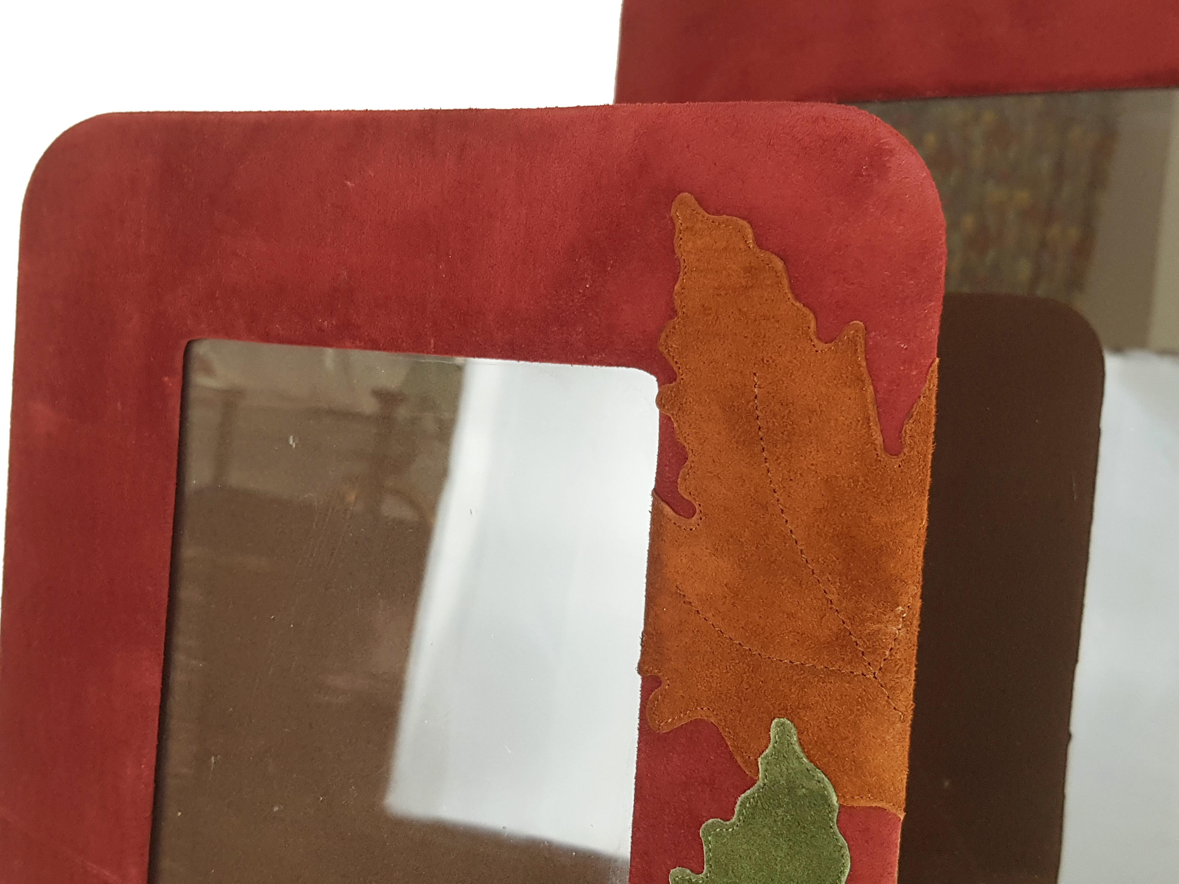 Italian Multicolored Leather, Velvet & Glass 1980-1990s Picture Frames, Set of 2 In Good Condition For Sale In Varese, Lombardia