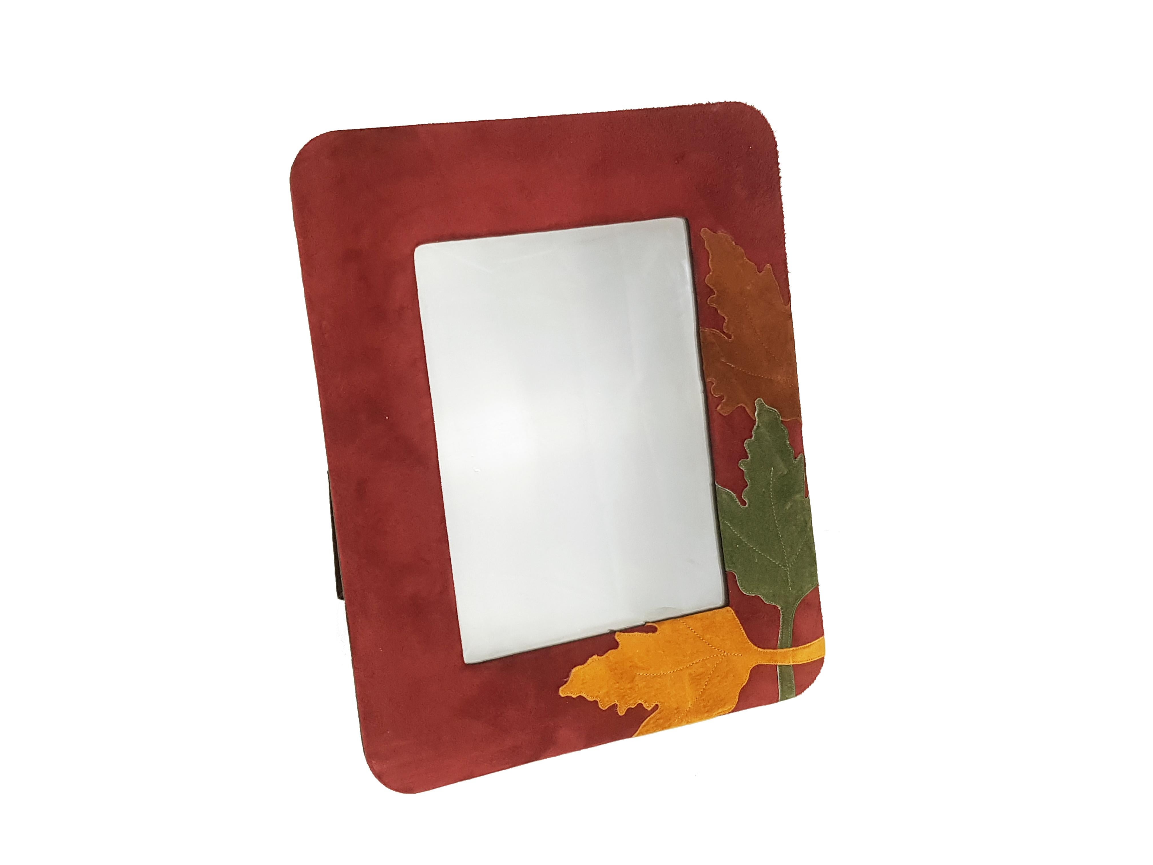 Suede Italian Multicolored Leather, Velvet & Glass 1980-1990s Picture Frames, Set of 2 For Sale