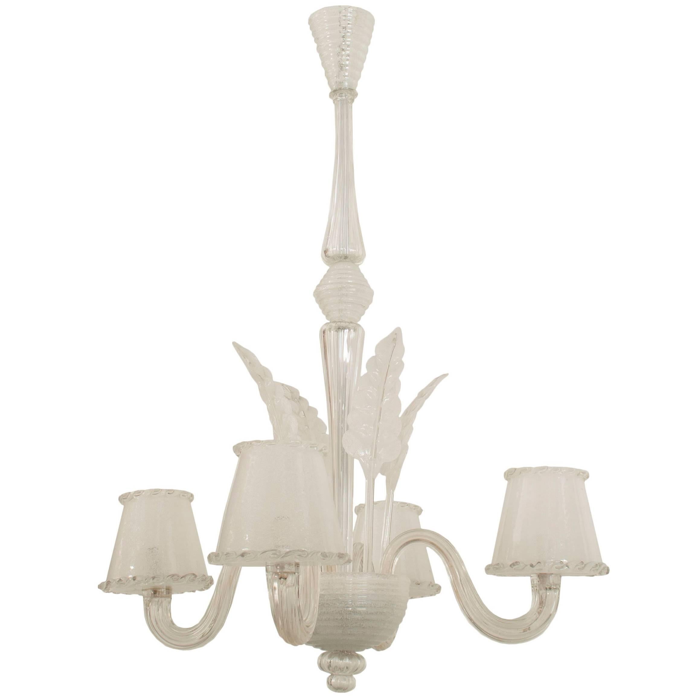 Barovier Et Toso Italian Murano Glass Feather Chandelier For Sale