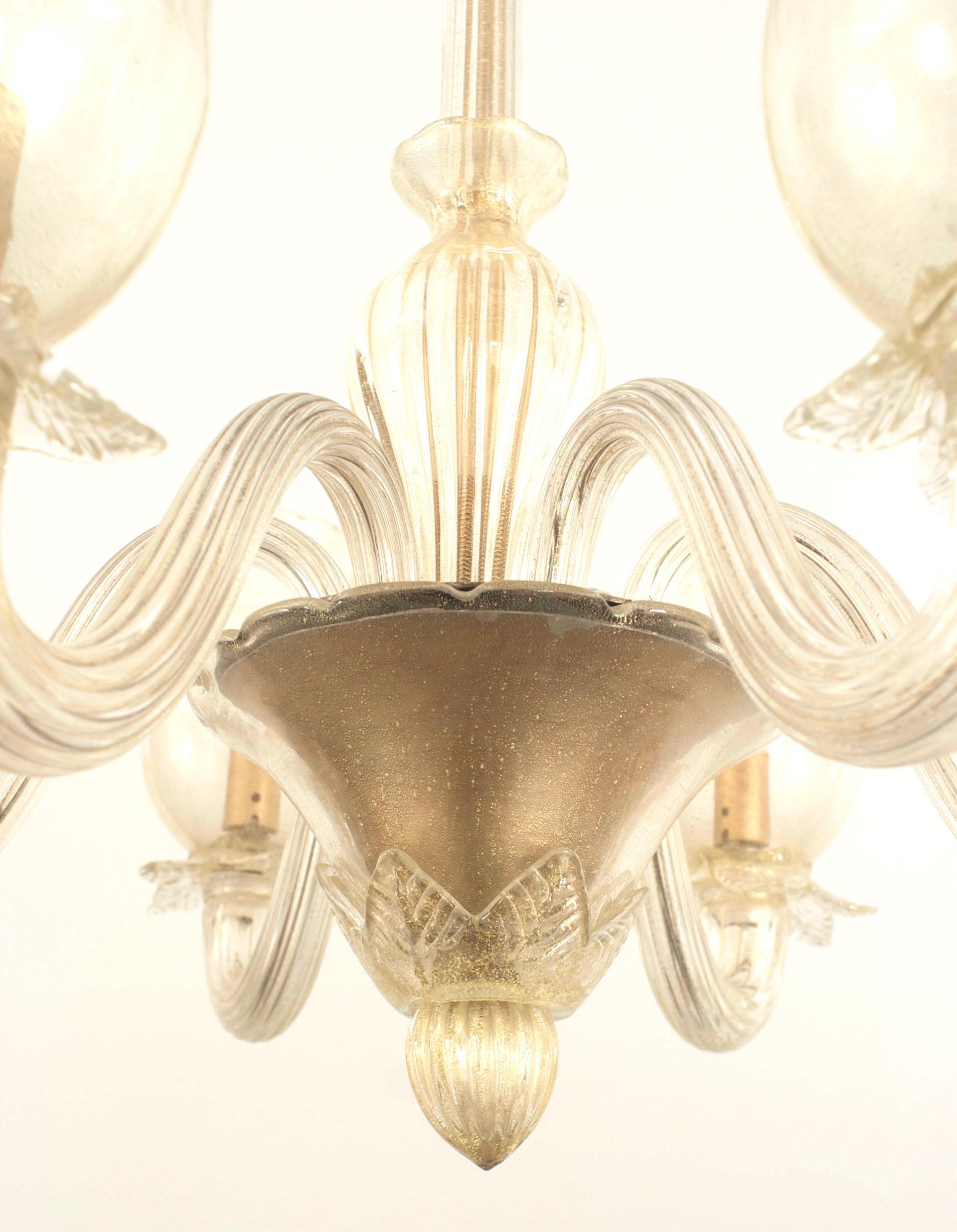 Mid-Century Modern Barovier et Toso Italian Murano Gold Dusted Glass Chandelier For Sale