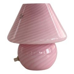 Italian Murano 70s Mushroom Table Lamp in Pink Swirl Glass