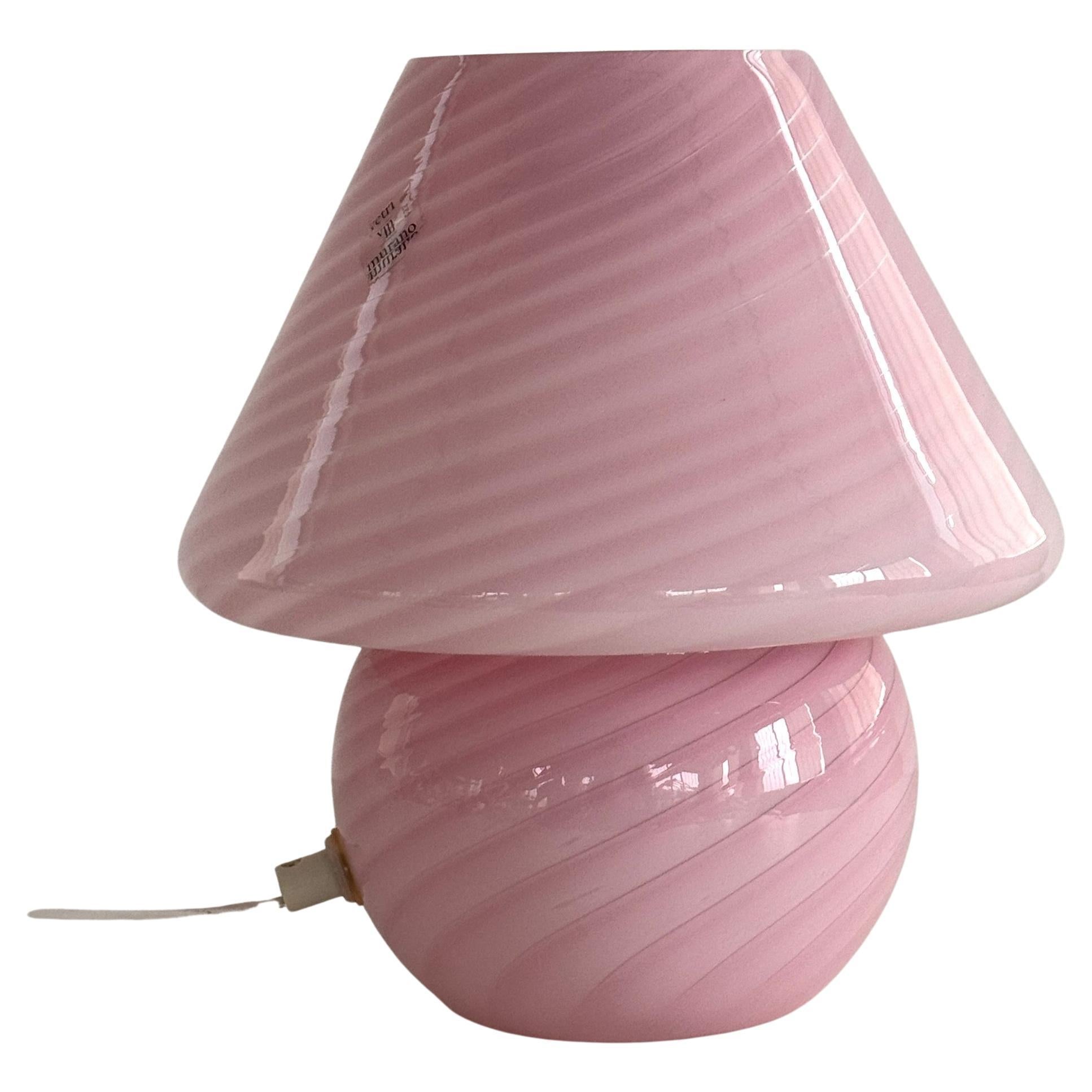 Italian Murano 70s Mushroom Table Lamp in Pink Swirl Glass