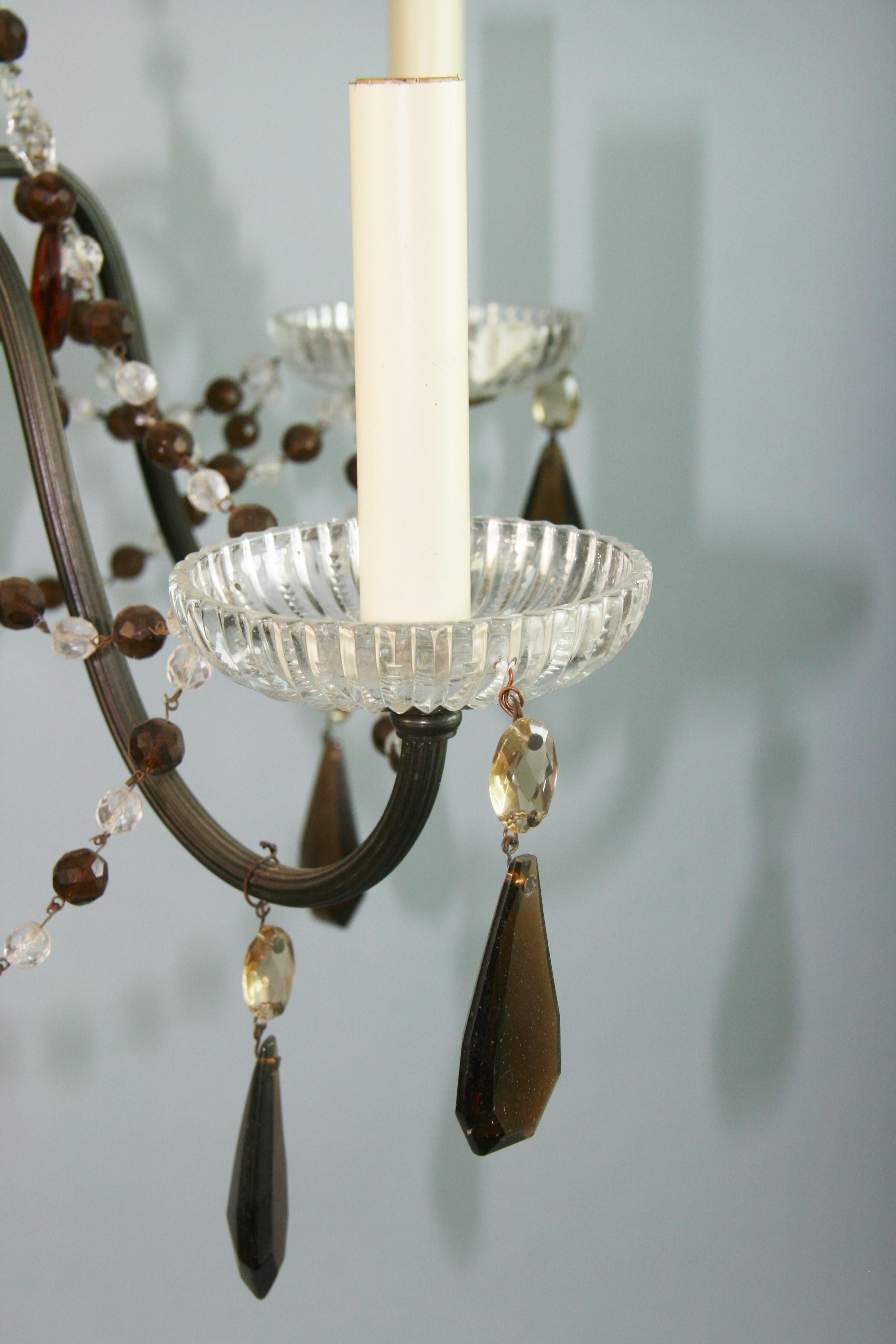 Italian Murano Amber and Clear  Crystal Beaded Chandelier, circa 1930s For Sale 2