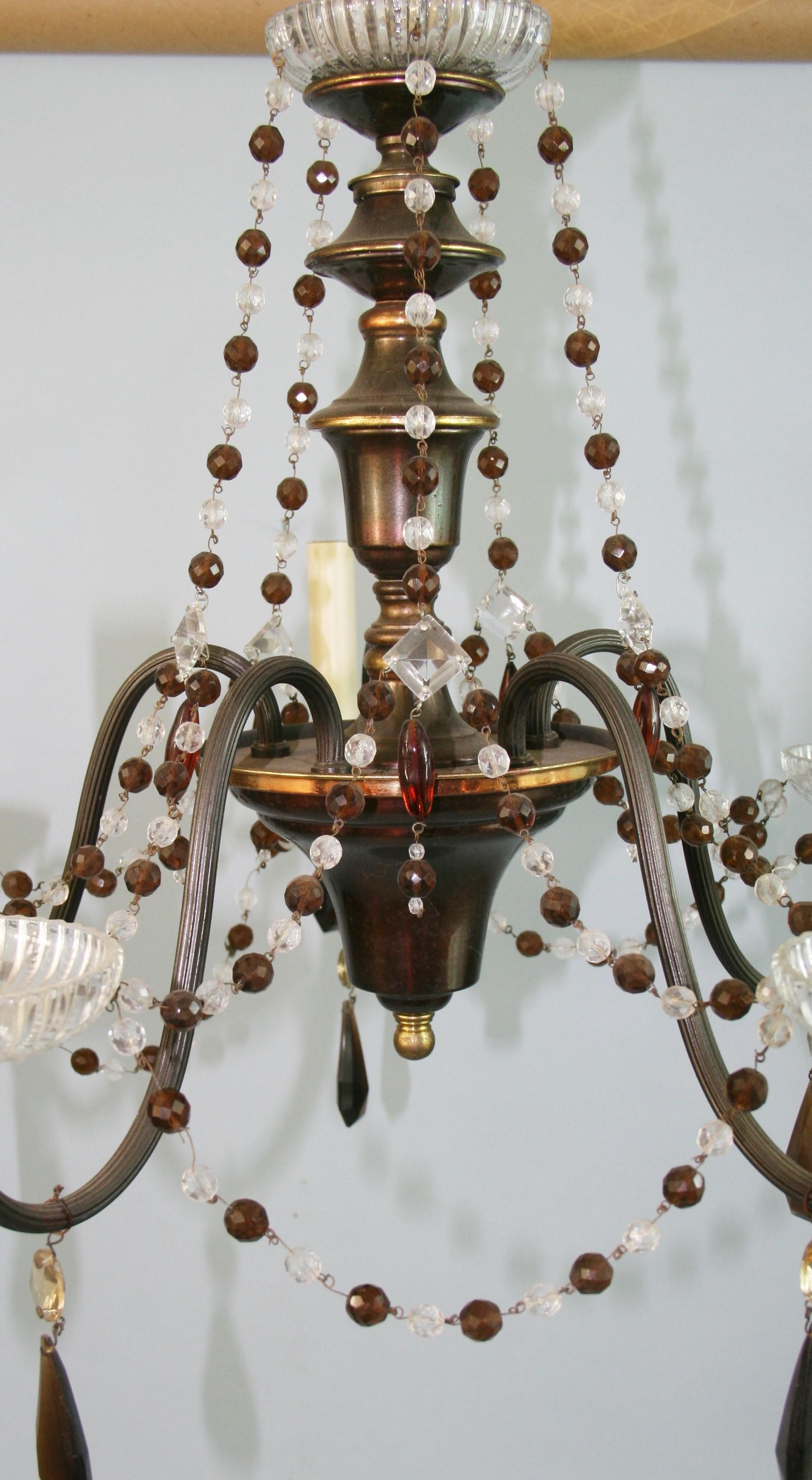 Italian Murano Amber and Clear  Crystal Beaded Chandelier, circa 1930s For Sale 3