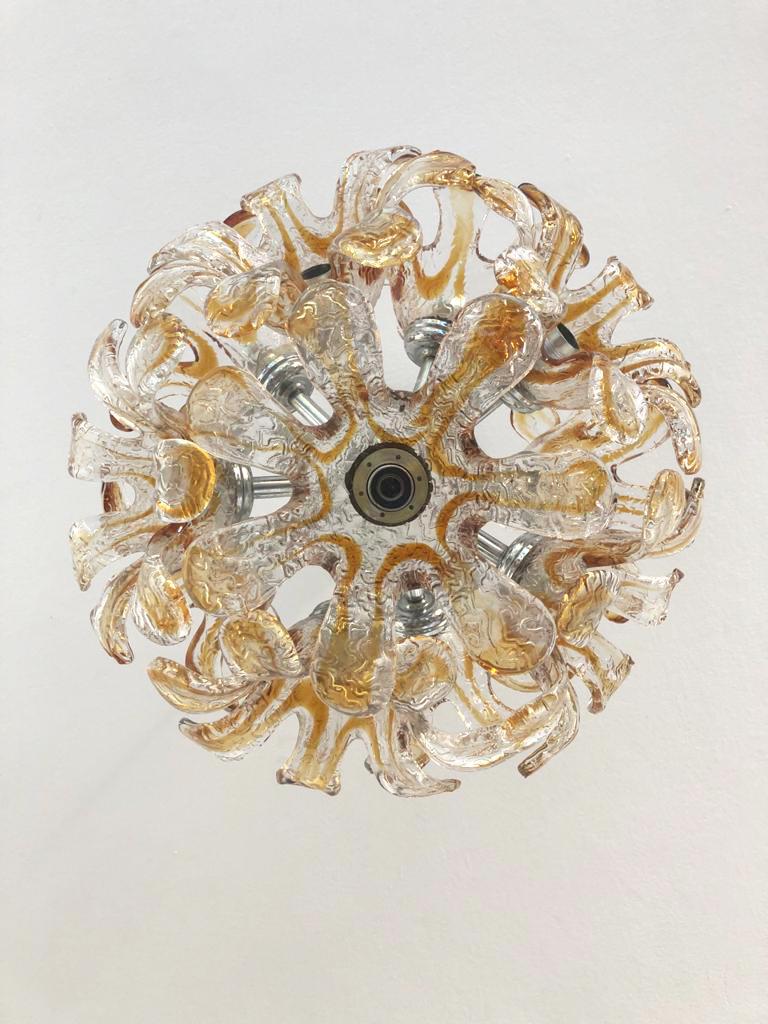 Italian Murano amber glass ceiling light by Mazzega from the 1960s, fitted with E14/E12 sockets.