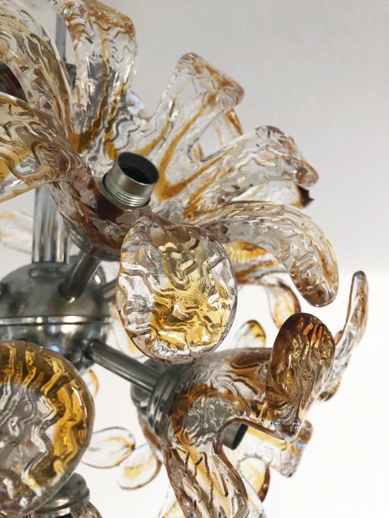 Glass Italian Murano Amber Sputnik Chandelier by Mazzega For Sale