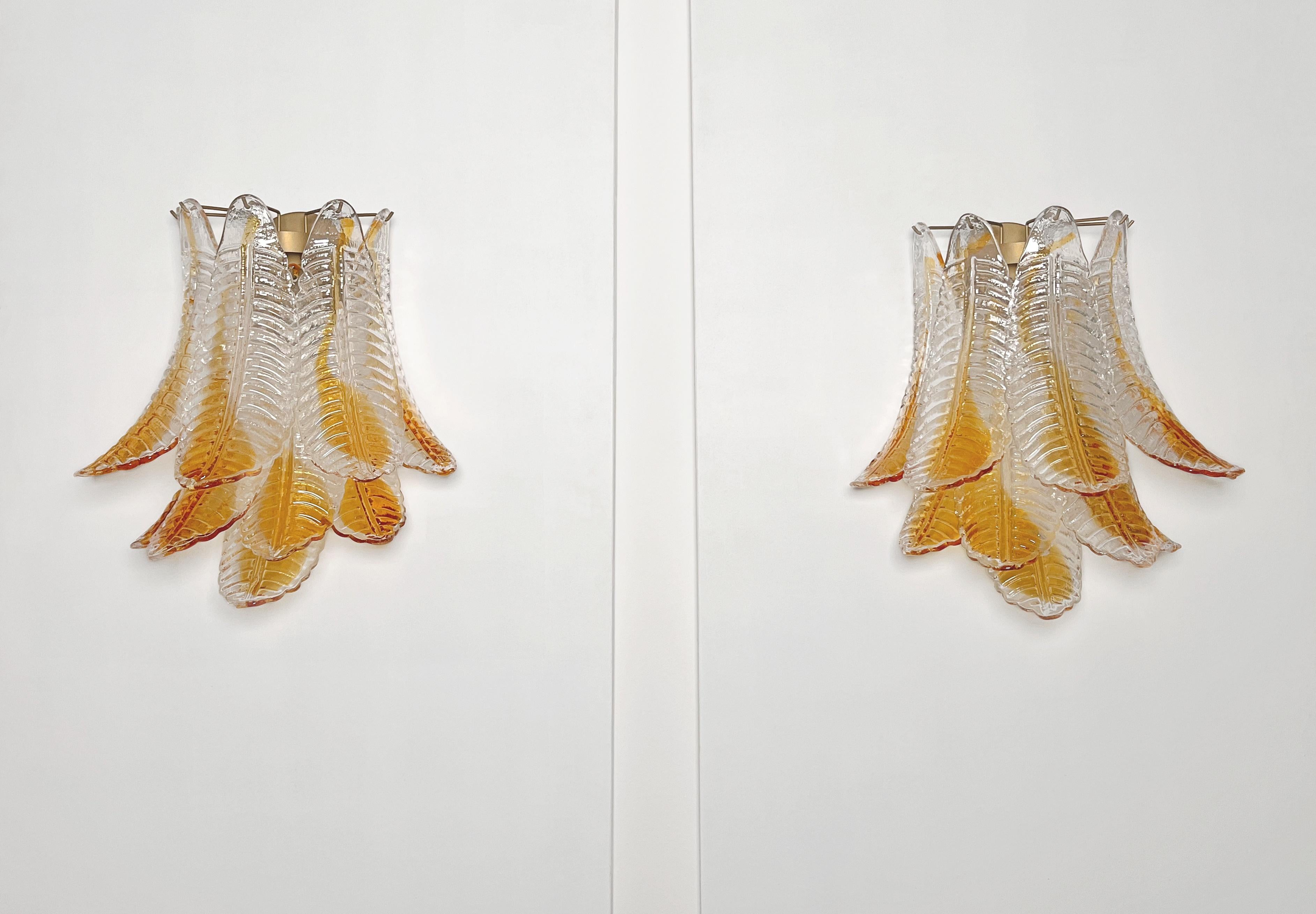Apliques de cristal Felci de Murano italiano tinte ámbar Galvanizado en venta