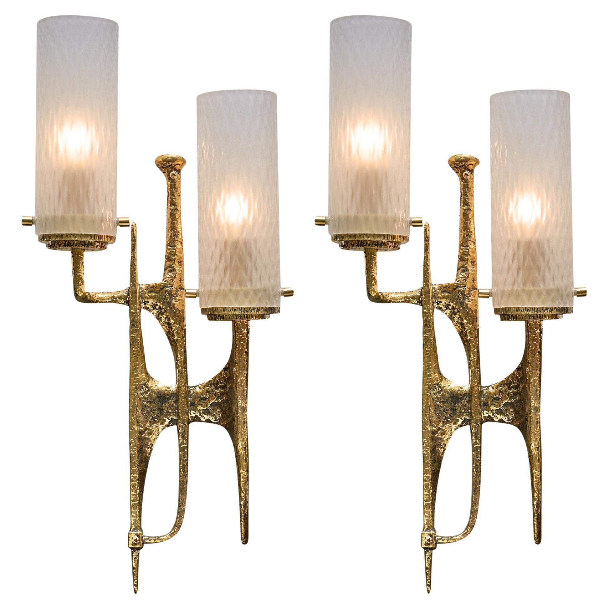 Italian Murano and Bronze Sconces For Sale