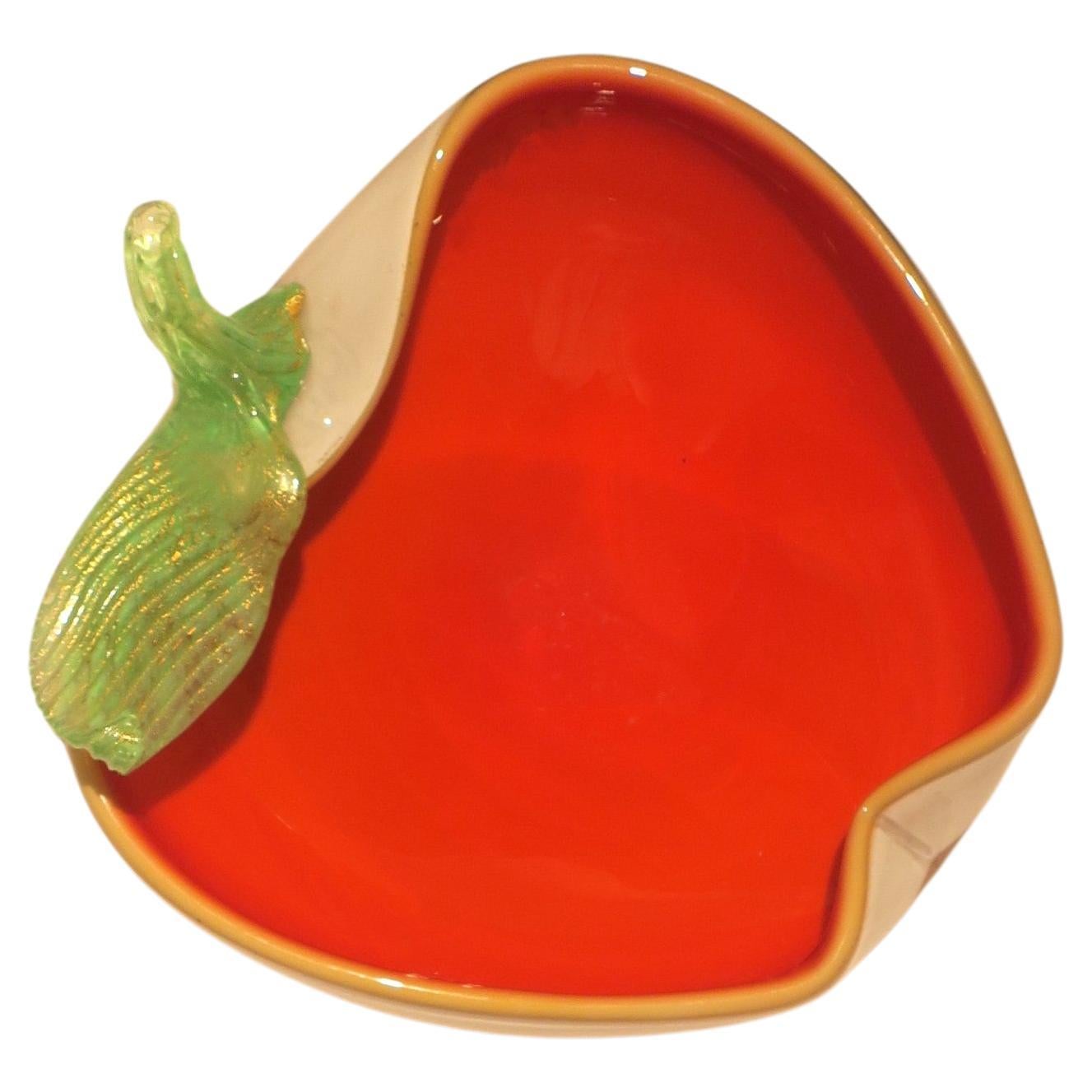 Hand-Crafted Italian Murano Apple Art Glass Bowl after Barbini and Seguso For Sale