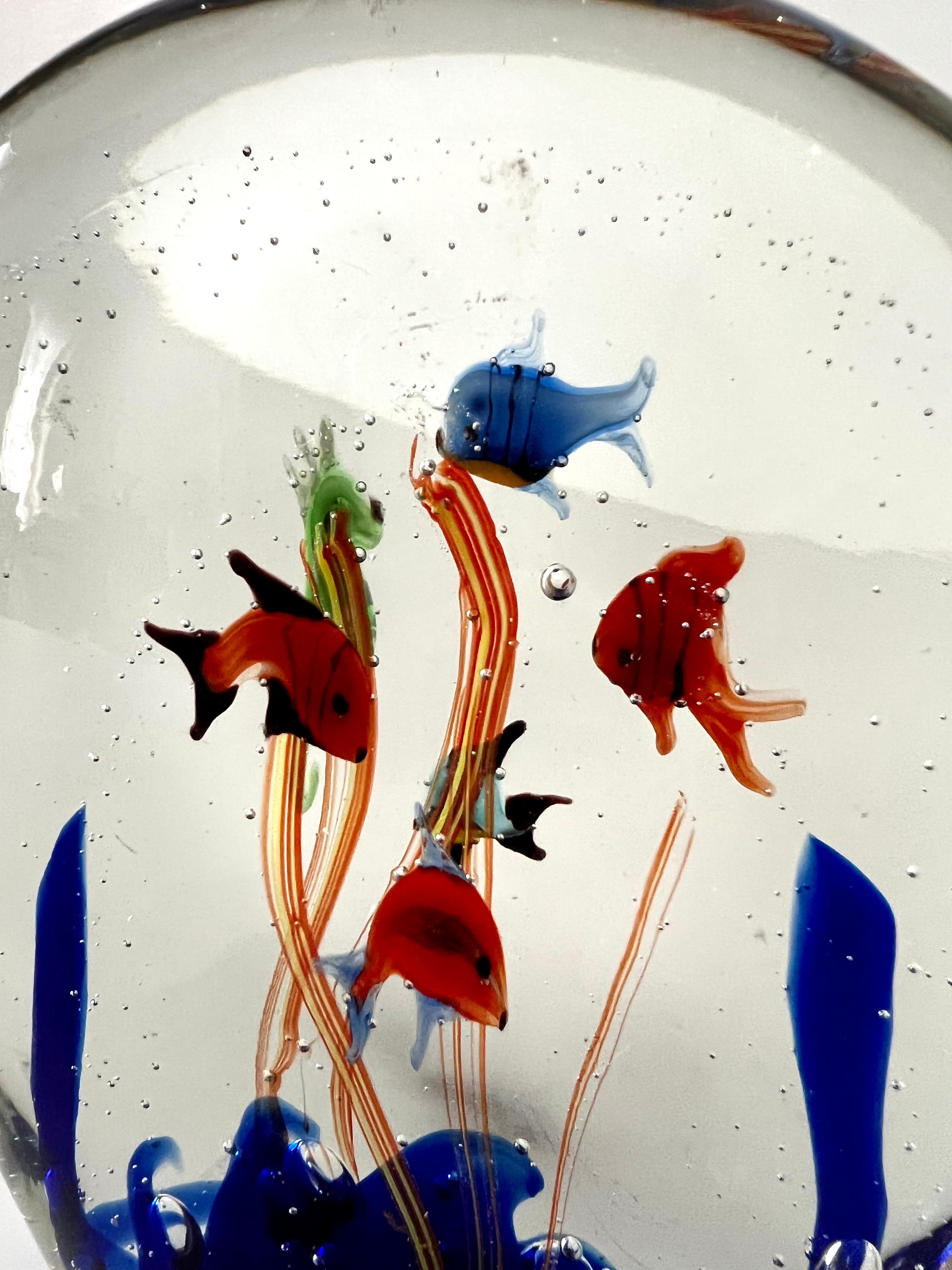 Anodized Italian Murano Aquarium Paper Weight with Fish and Ocean Plants Bubbles For Sale