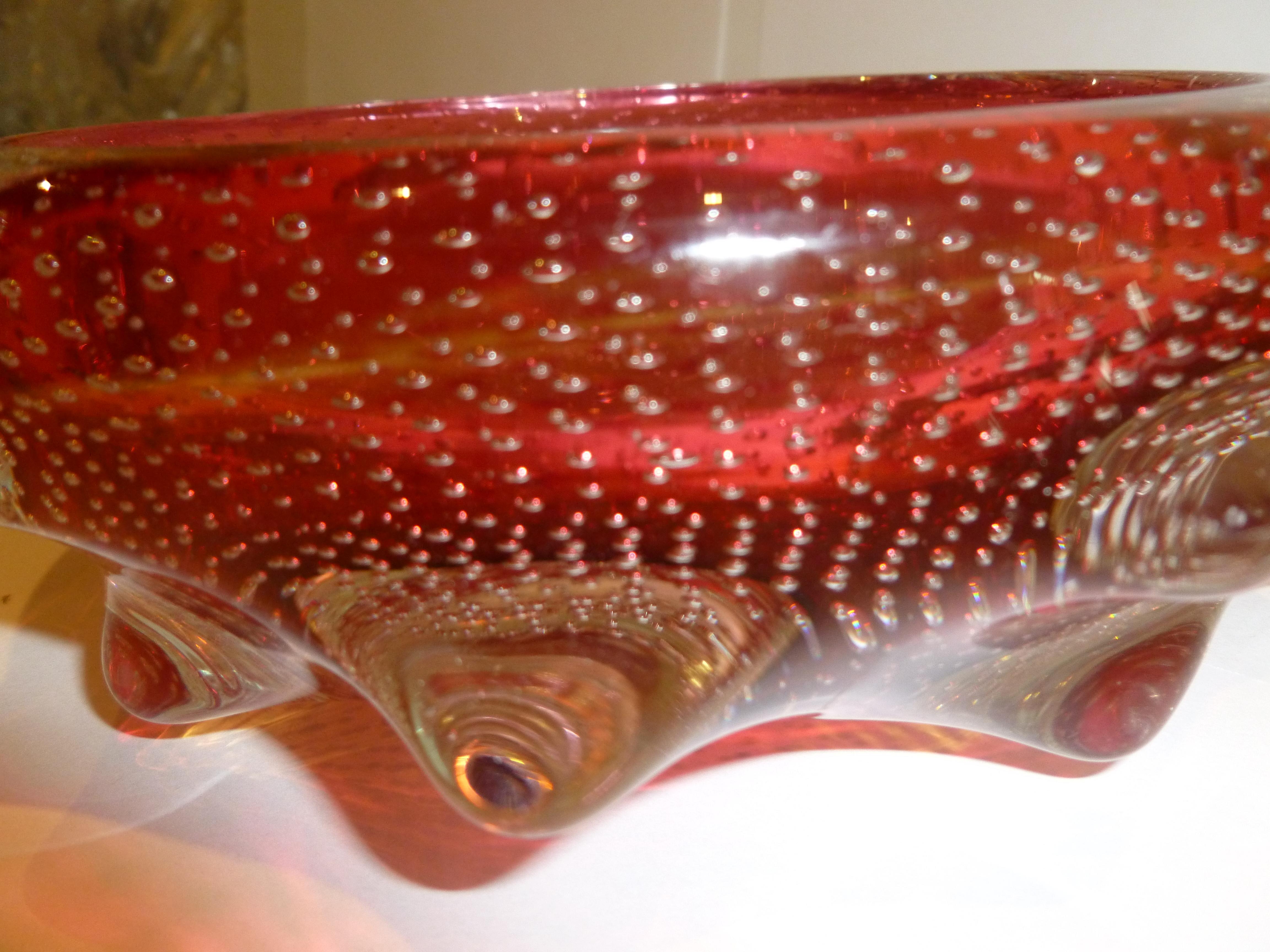 Italian Murano Archimede Seguso Bullecante Mid-Century Modern Glass Bowl In Good Condition In North Miami, FL