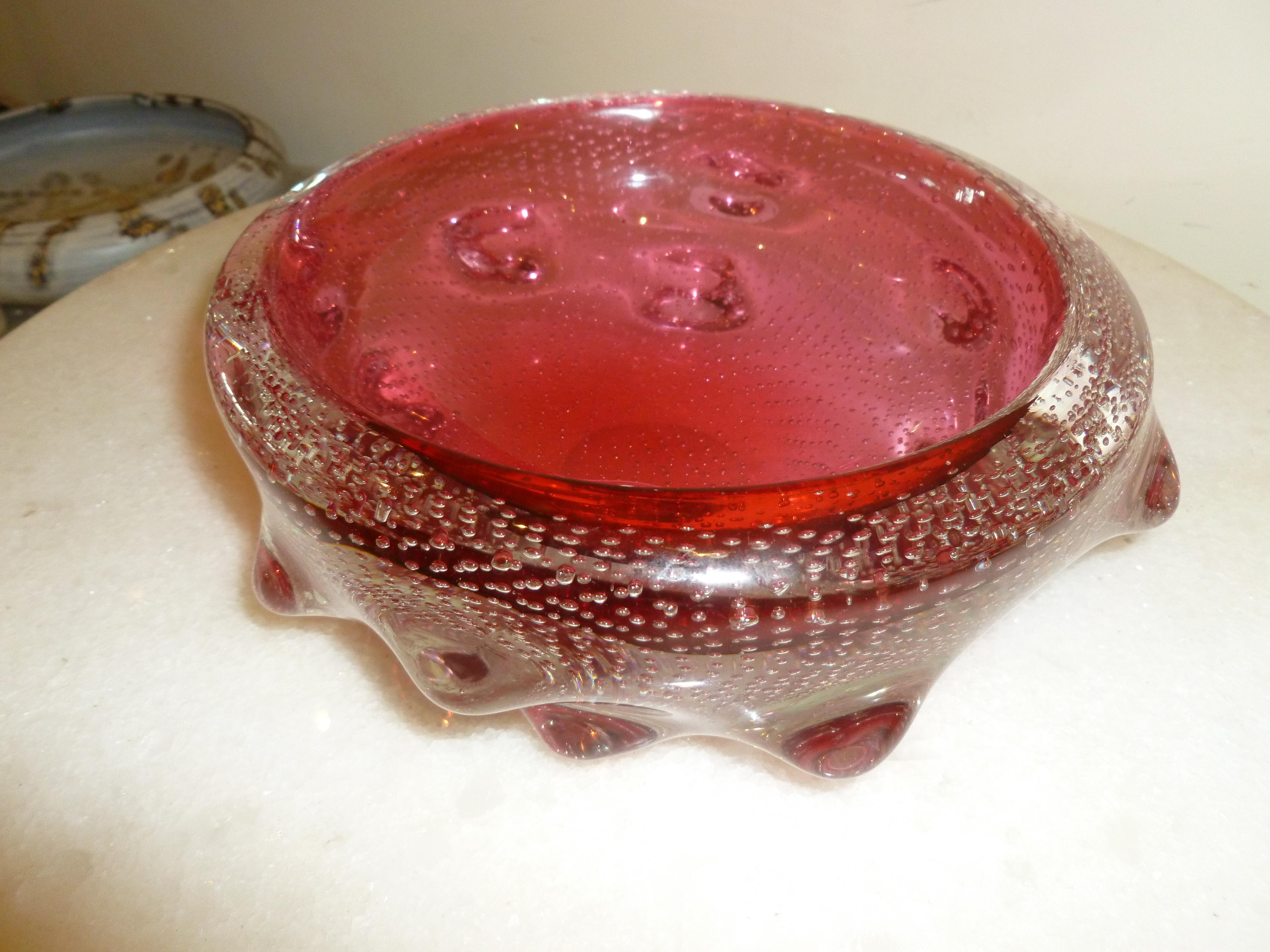 Blown Glass Italian Murano Archimede Seguso Bullecante Mid-Century Modern Glass Bowl