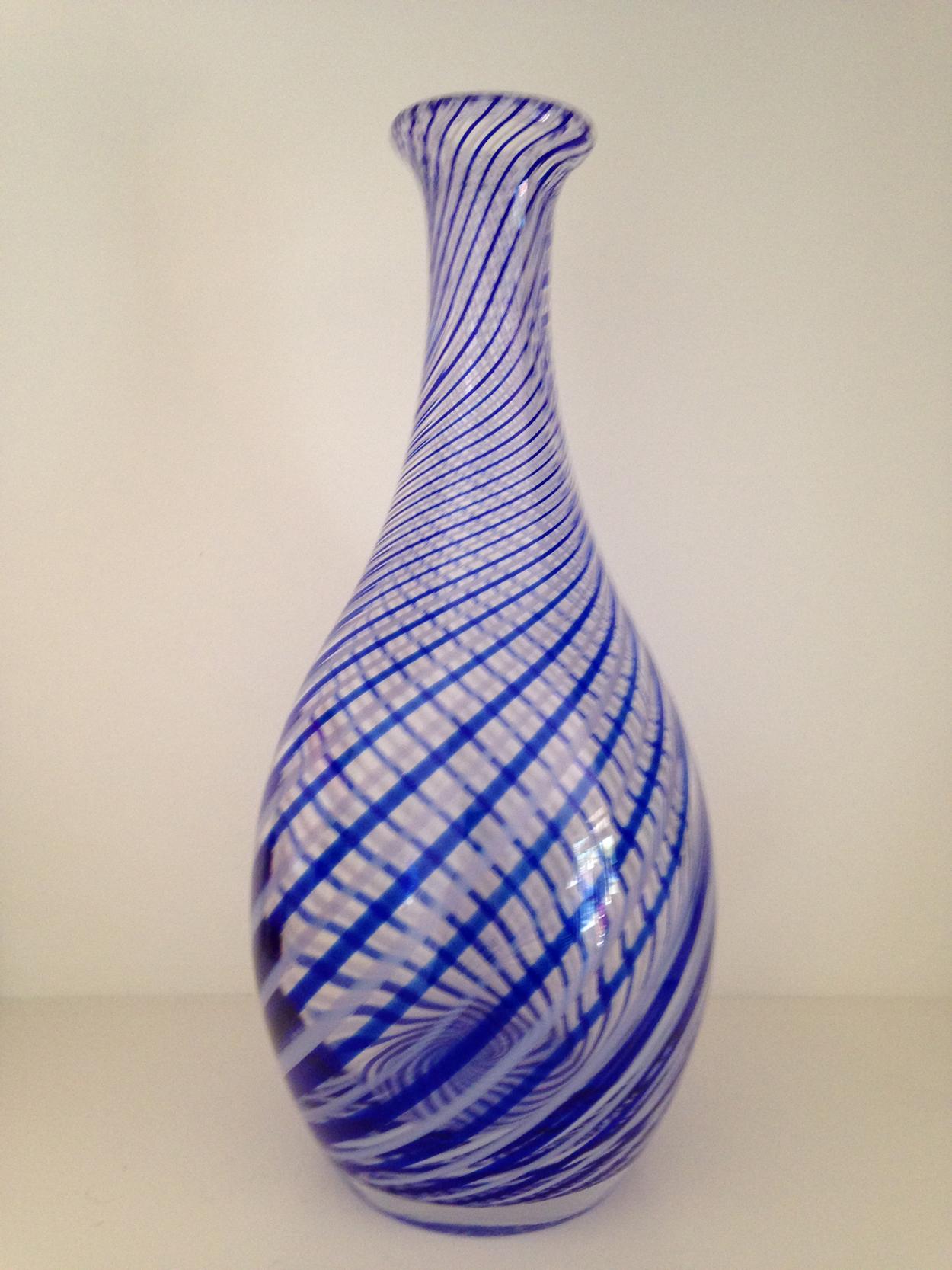 murano glass vase blue and white