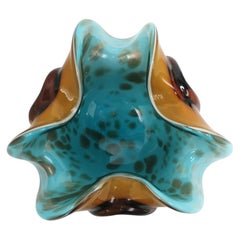 Italian Murano Art Glass Bowl in Turquoise Blue and Gold, circa 1960s