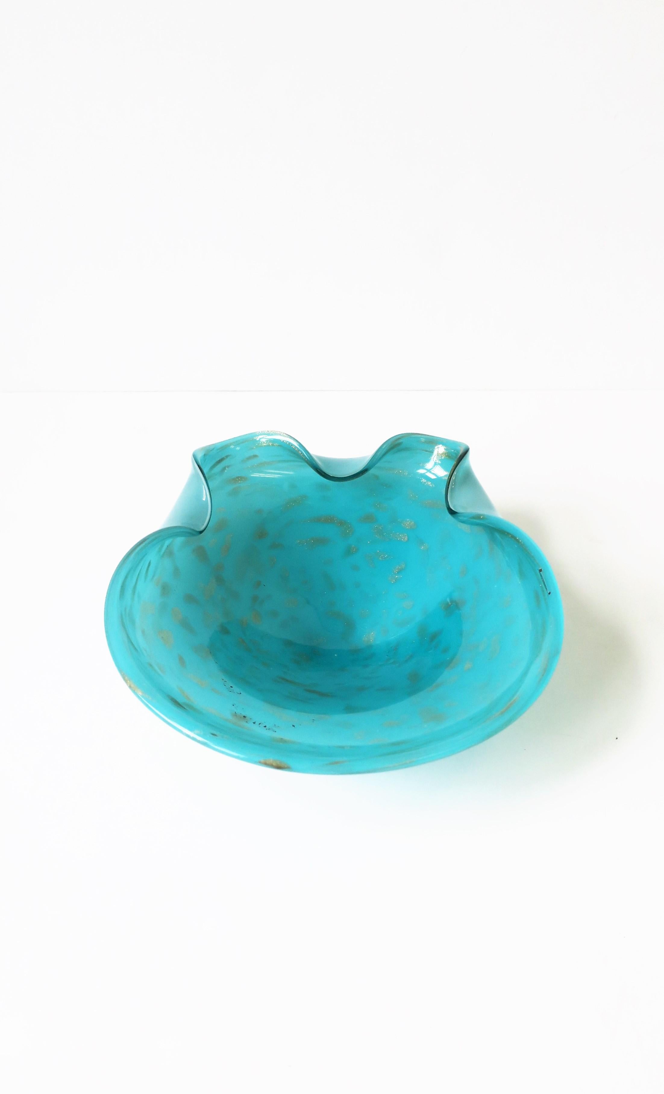 Hand-Crafted Italian Murano Art Glass Bowl in Turquoise Blue For Sale