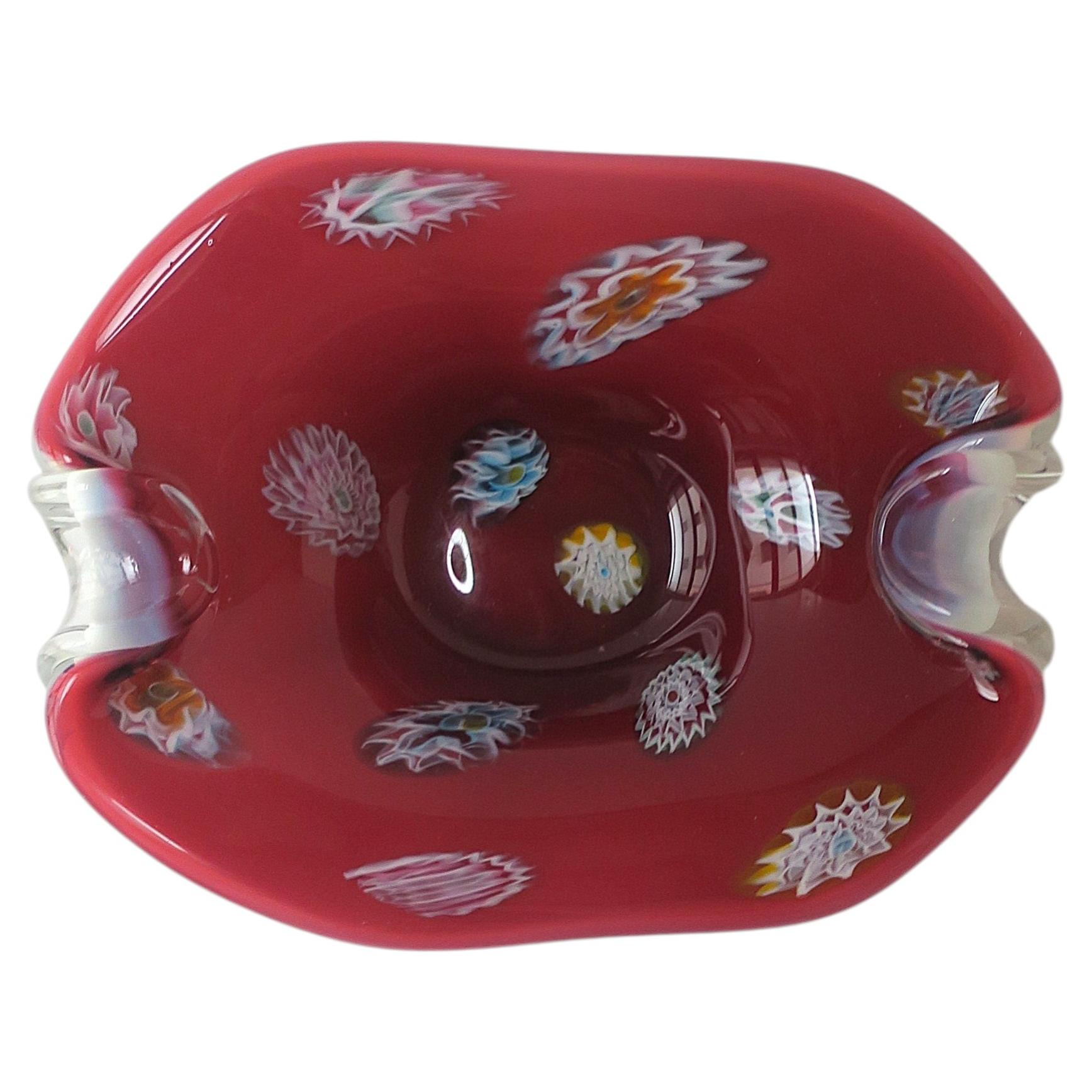 Italian Murano Art Glass Bowl Red Burgundy, Circa Mid-20th C