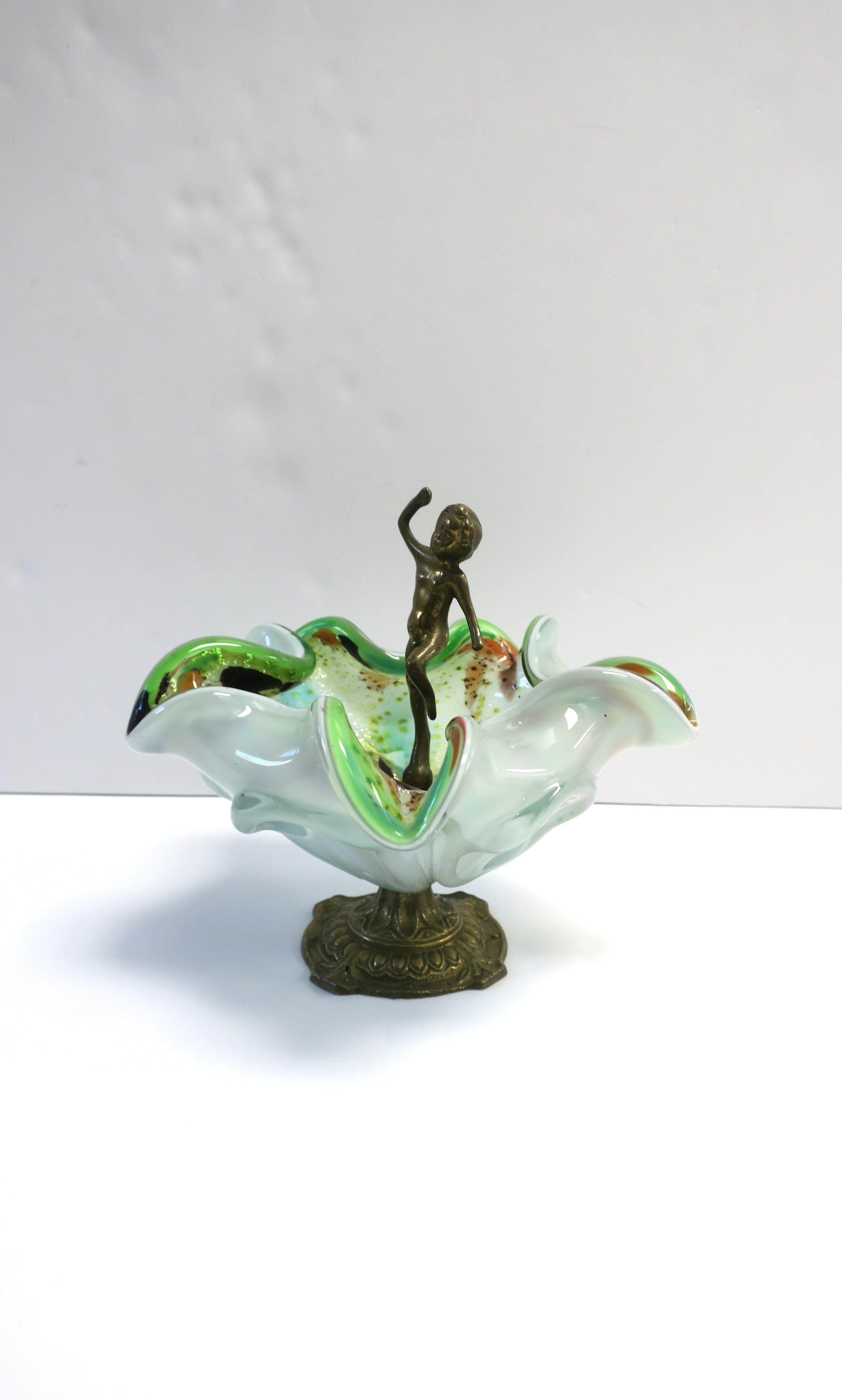 20th Century Italian Murano Art Glass Bowl with Brass Nude Male Figure, 1960s For Sale