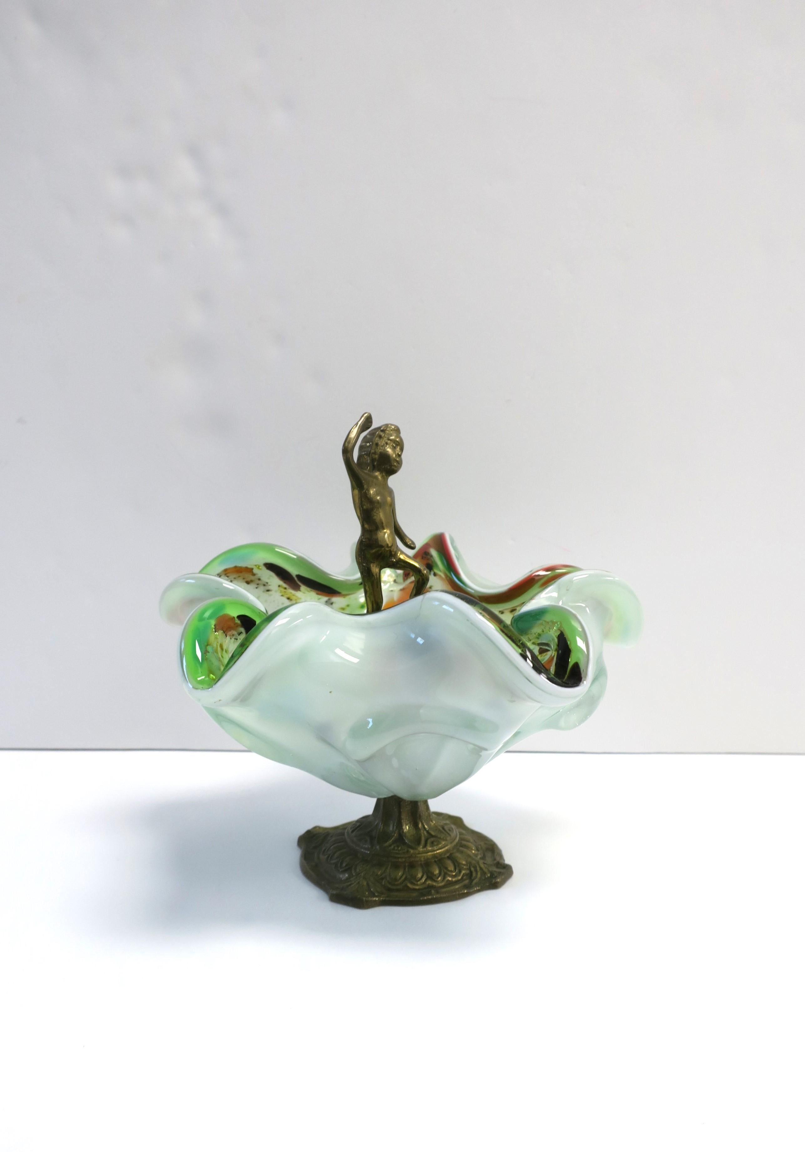 Italian Murano Art Glass Bowl with Brass Nude Male Figure, 1960s For Sale 1