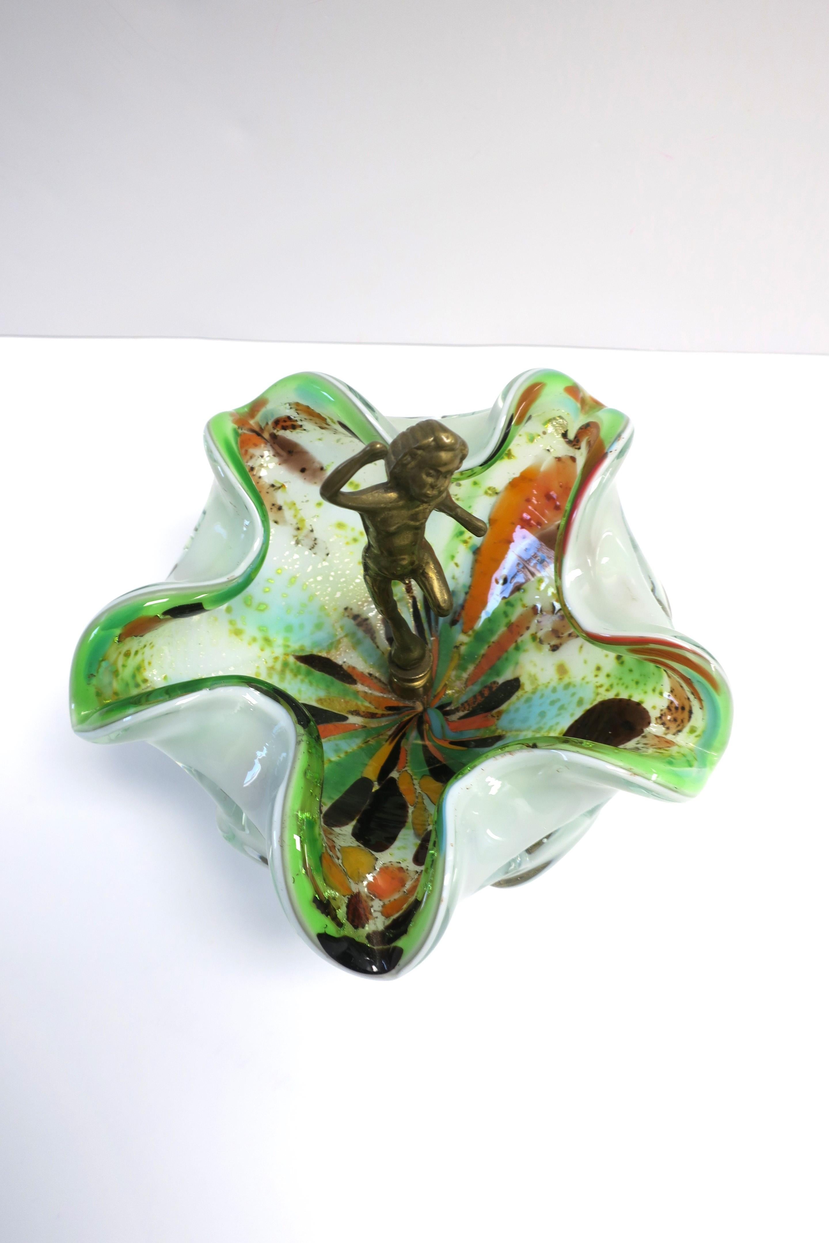 Italian Murano Art Glass Bowl with Brass Nude Male Figure, 1960s For Sale 2