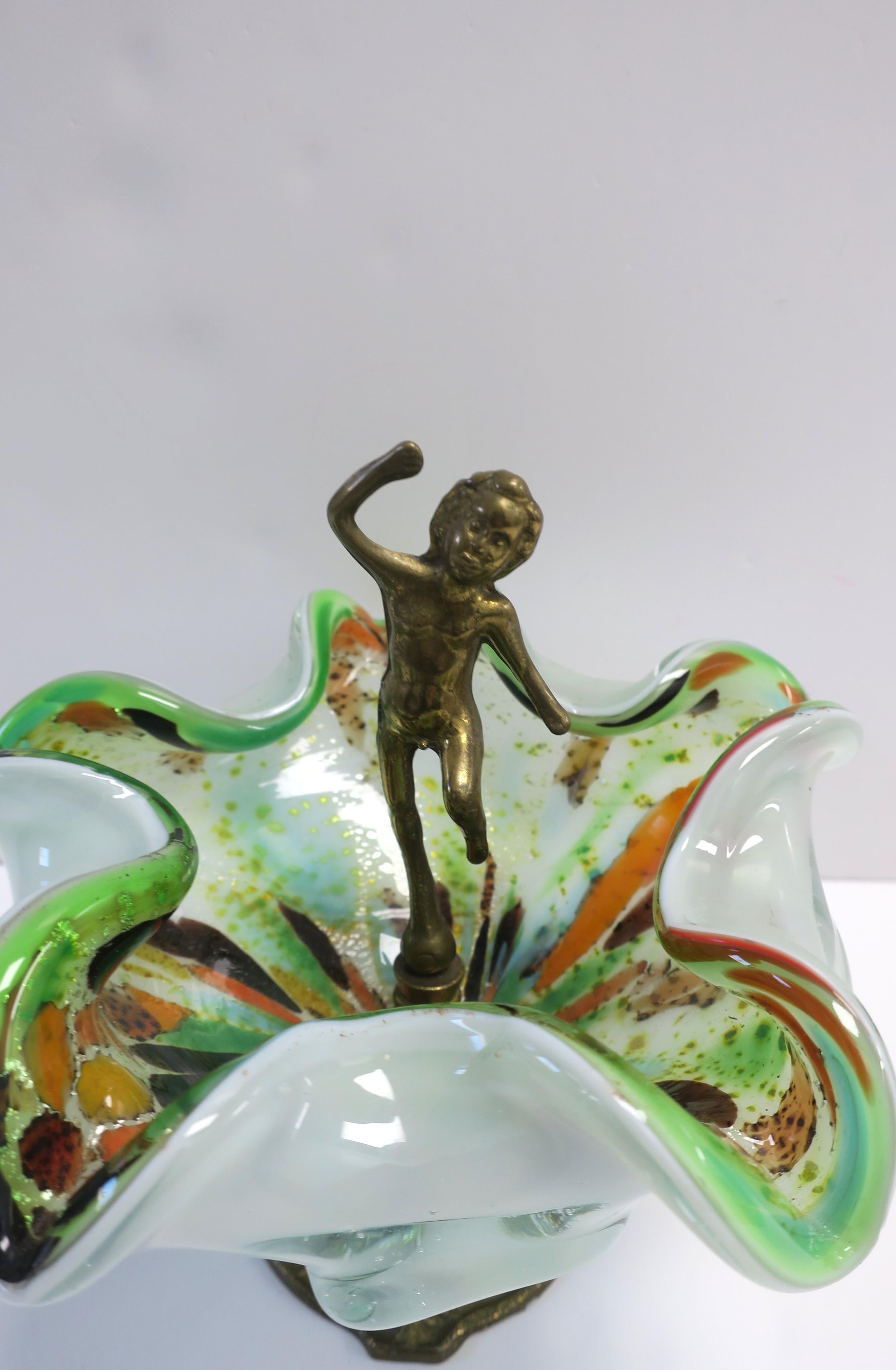 Italian Murano Art Glass Bowl with Brass Nude Male Figure, 1960s For Sale 3