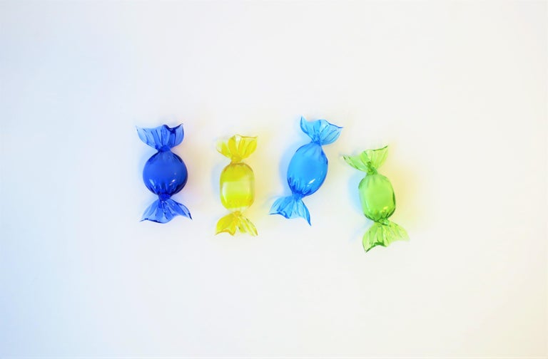 Modern Italian Murano Art Glass Candy Pieces Blue Yellow Green, Set of 4 For Sale