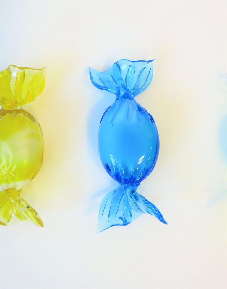 Murano Glass Italian Murano Art Glass Candy Pieces Blue Yellow Green, Set of 4 For Sale
