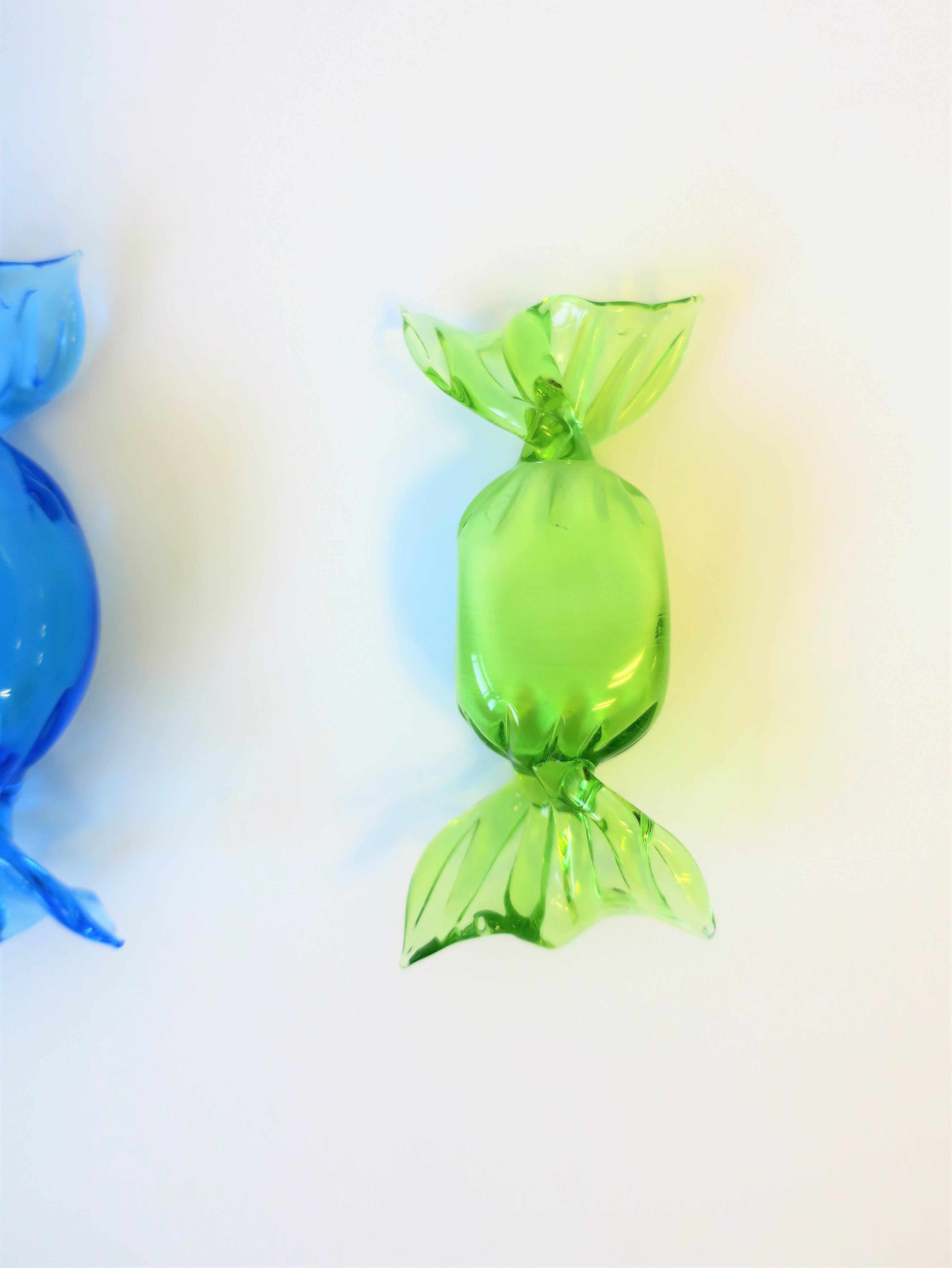Italian Murano Pop Art Glass Candy Pieces Blue Yellow Green, Set of 4 In Excellent Condition For Sale In New York, NY