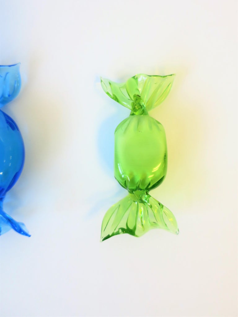 Italian Murano Art Glass Candy Pieces Blue Yellow Green, Set of 4 For Sale 1
